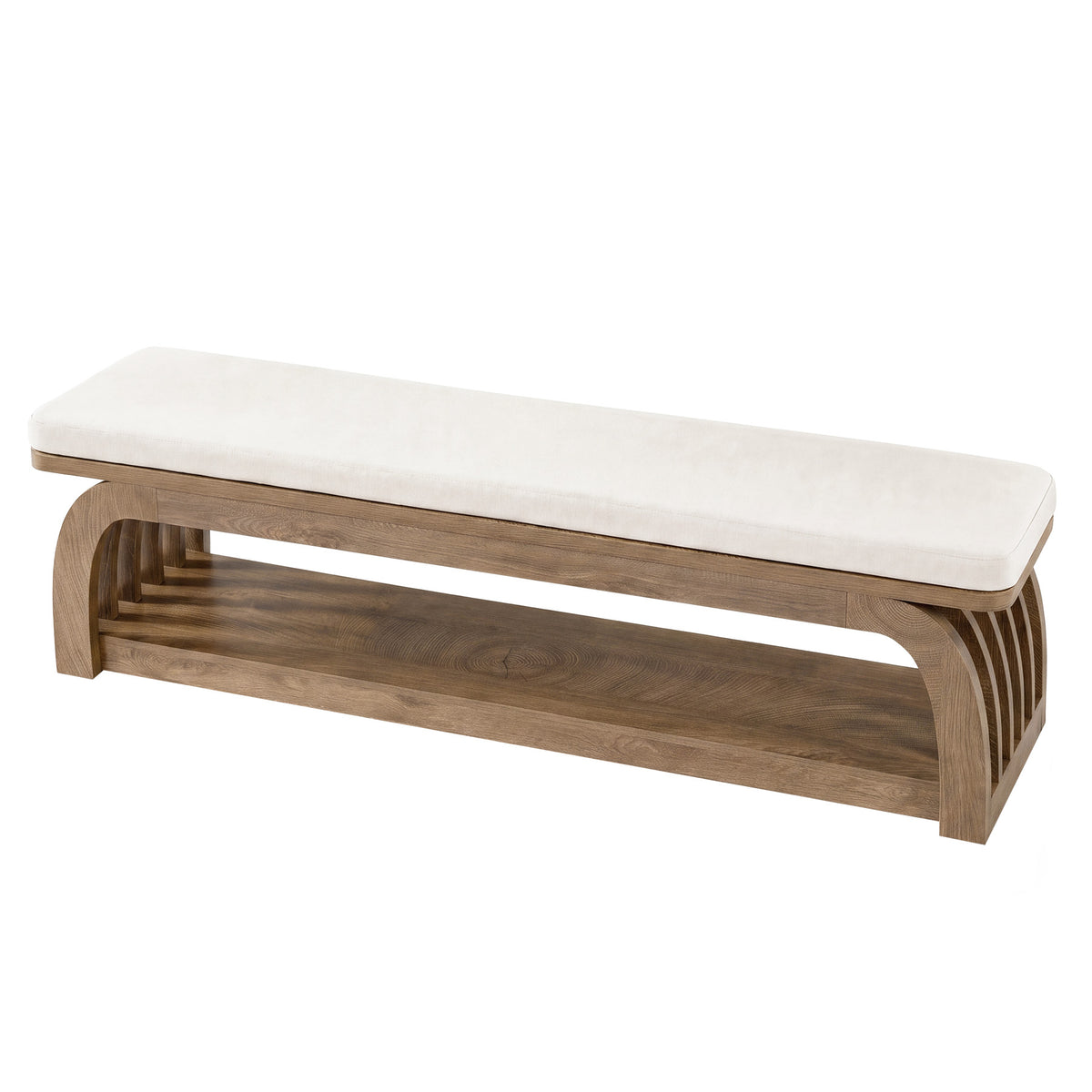 Tribesigns 55.1 Inch Upholstered Entryway Bench with 2-Tier Shoe Storage, Farmhouse Hallway Bench