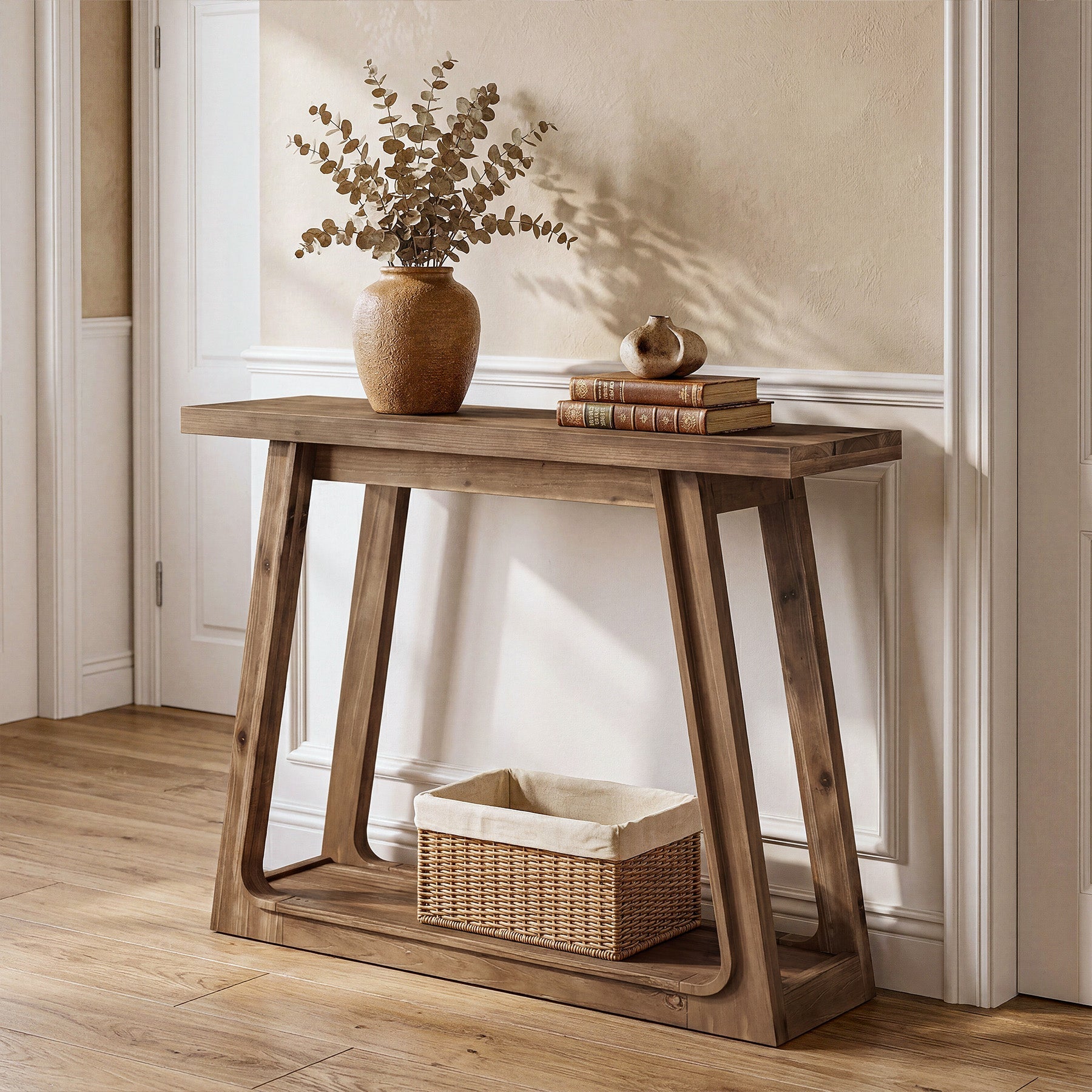 41.34-Inch Solid Wood Console Table with 2-Tier Storage Shelf, Narrow Entryway Sofa Table for Hallway and Behind Couch