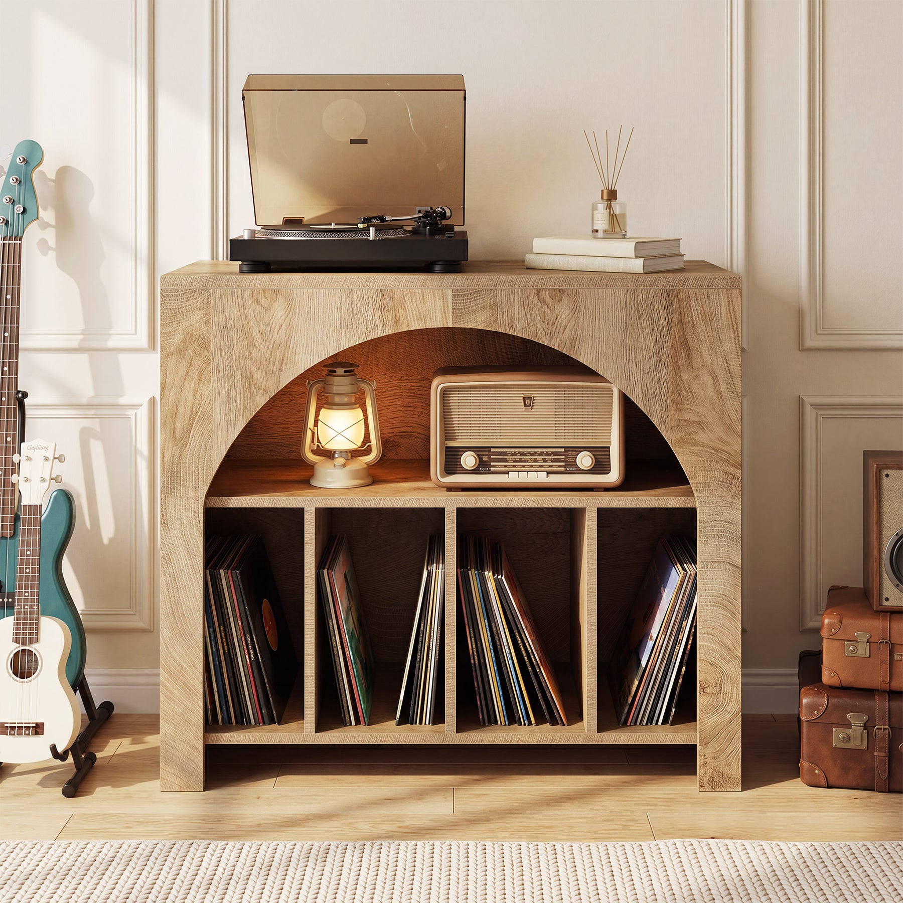 Tribesigns Record Player Stand for 370 Albums, 2-Tier Vinyl Storage Cabinet for Living Room