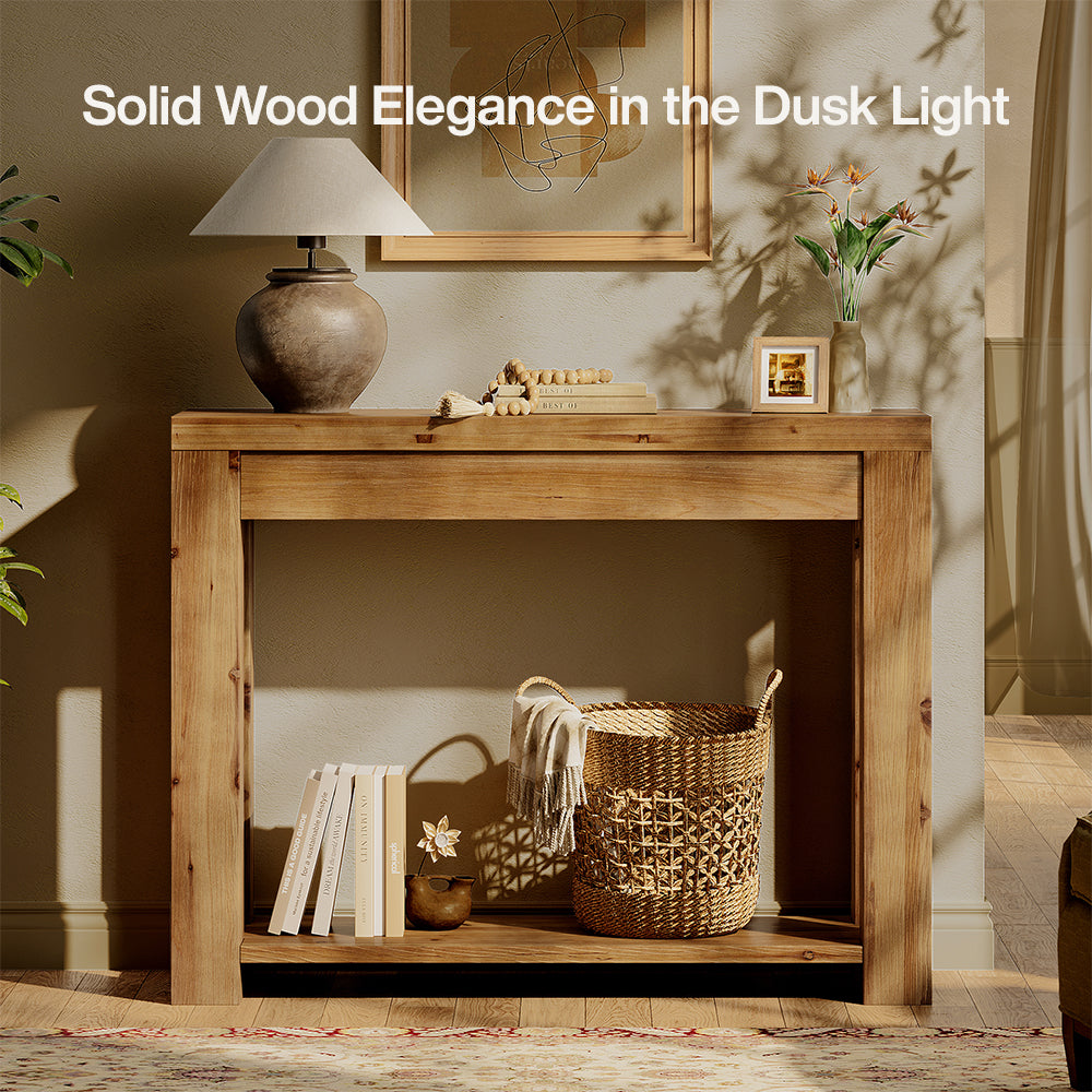 43.3-Inch Solid Wood Console Table, Narrow Farmhouse Sofa Table for Entryway Living Room
