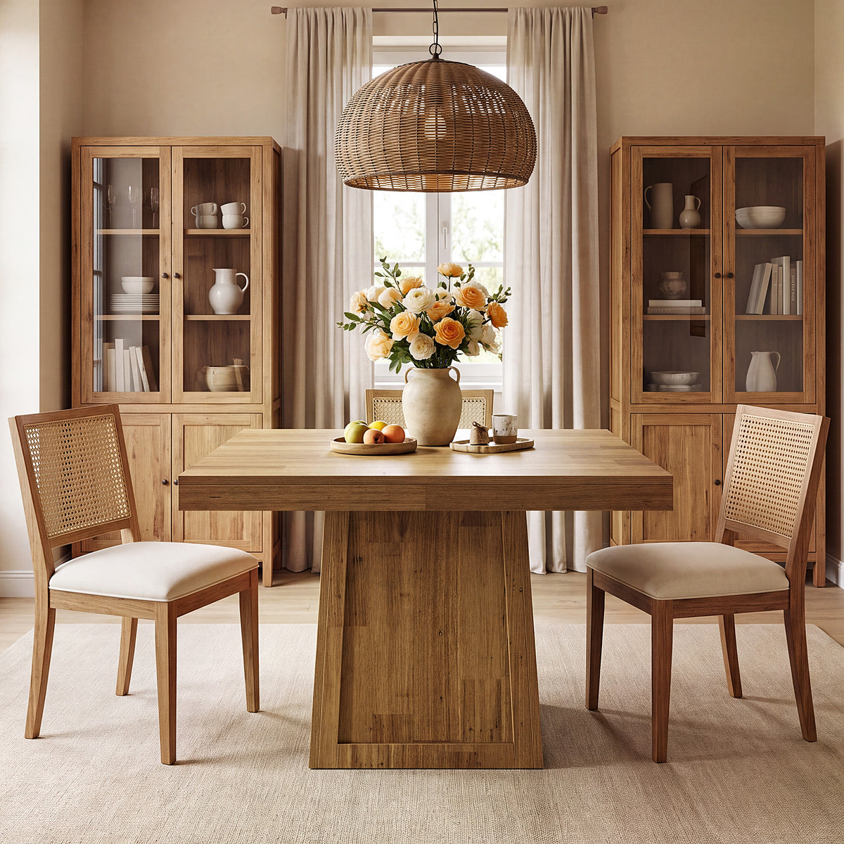 Tribesigns 31.5 Inch Square Dining Table for 2-4, Walnut Kitchen Table with Trapezoid Base for Small Spaces