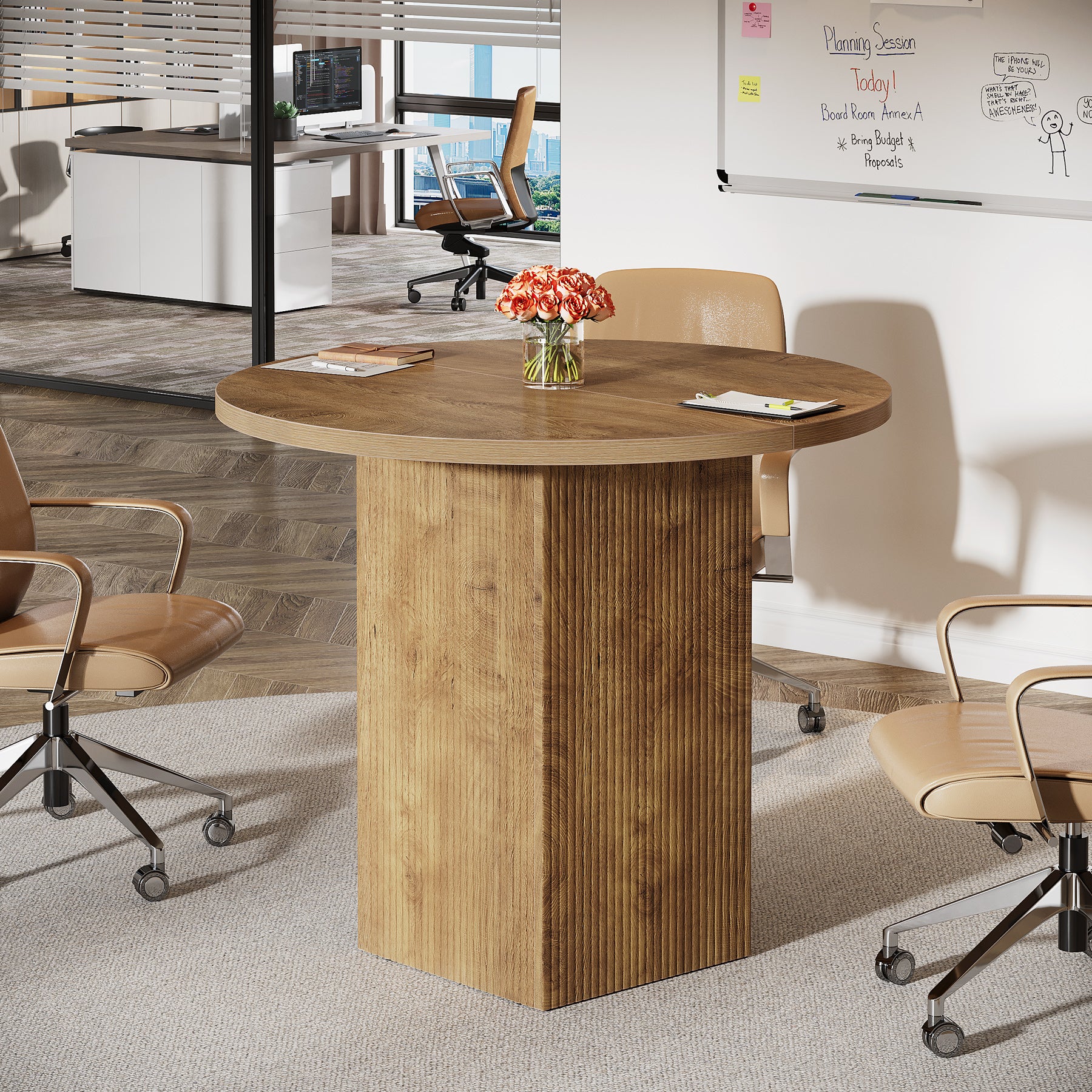 Tribesigns 31.5-Inch Round Conference Table with Fluted Pedestal Base, Small Office Meeting Table for Conference Room Study and Home Office