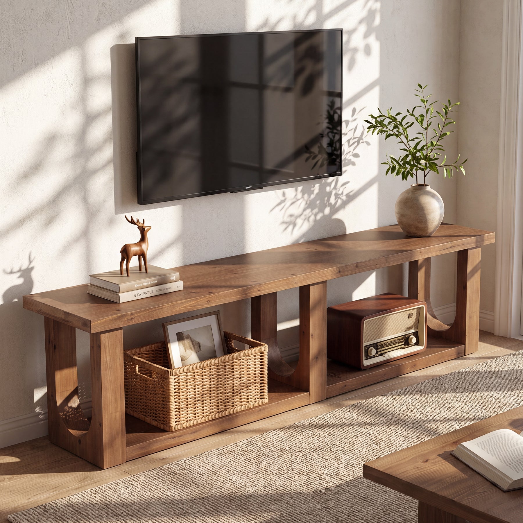 Tribesigns 70-Inch Solid Wood TV Stand with 2-Tier Storage, Farmhouse Media Console for Living Room