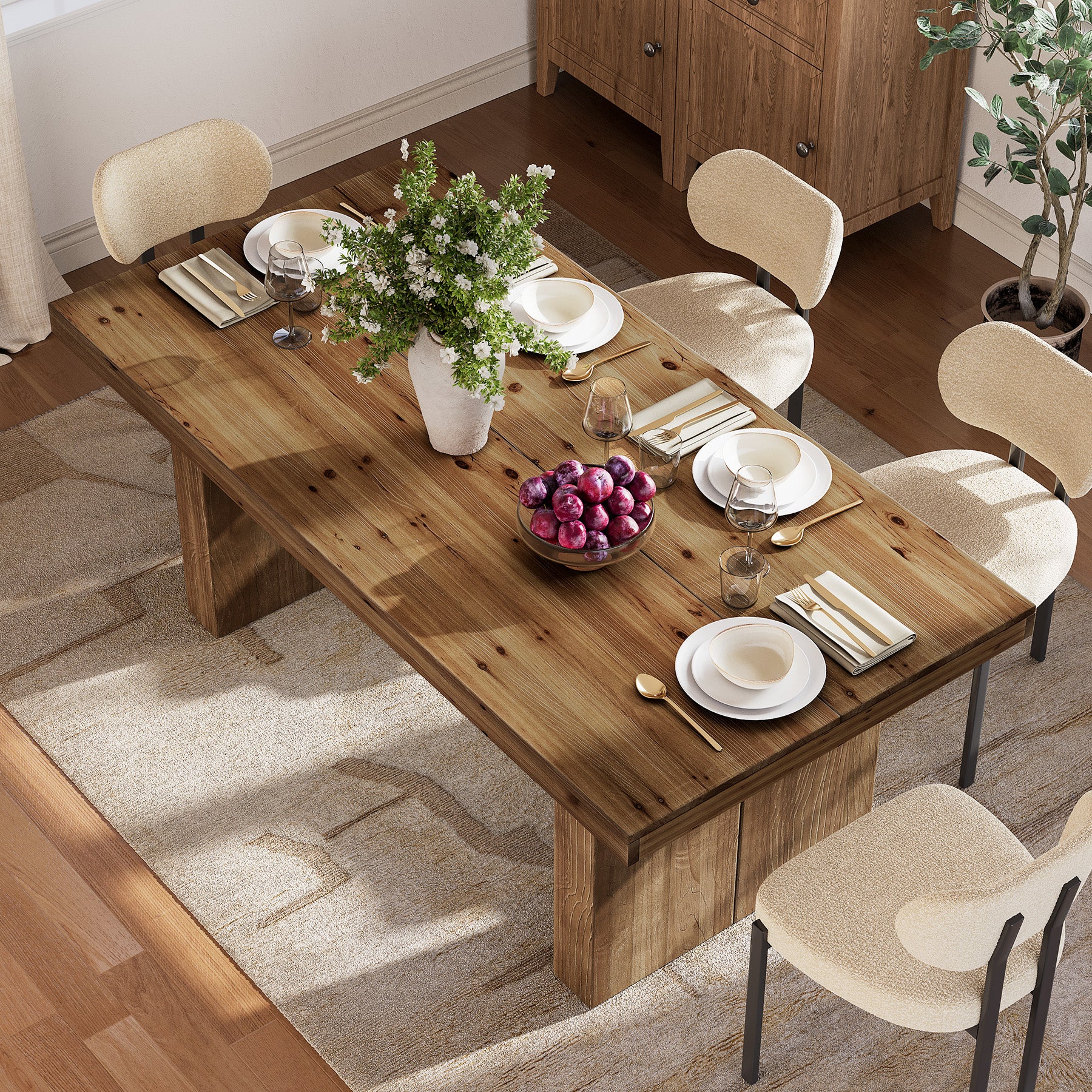 Tribesigns 63-Inch Solid Wood Dining Table for 4-6 People, Farmhouse Rectangle Kitchen Table with Heavy-Duty Wooden Legs for Dining Room
