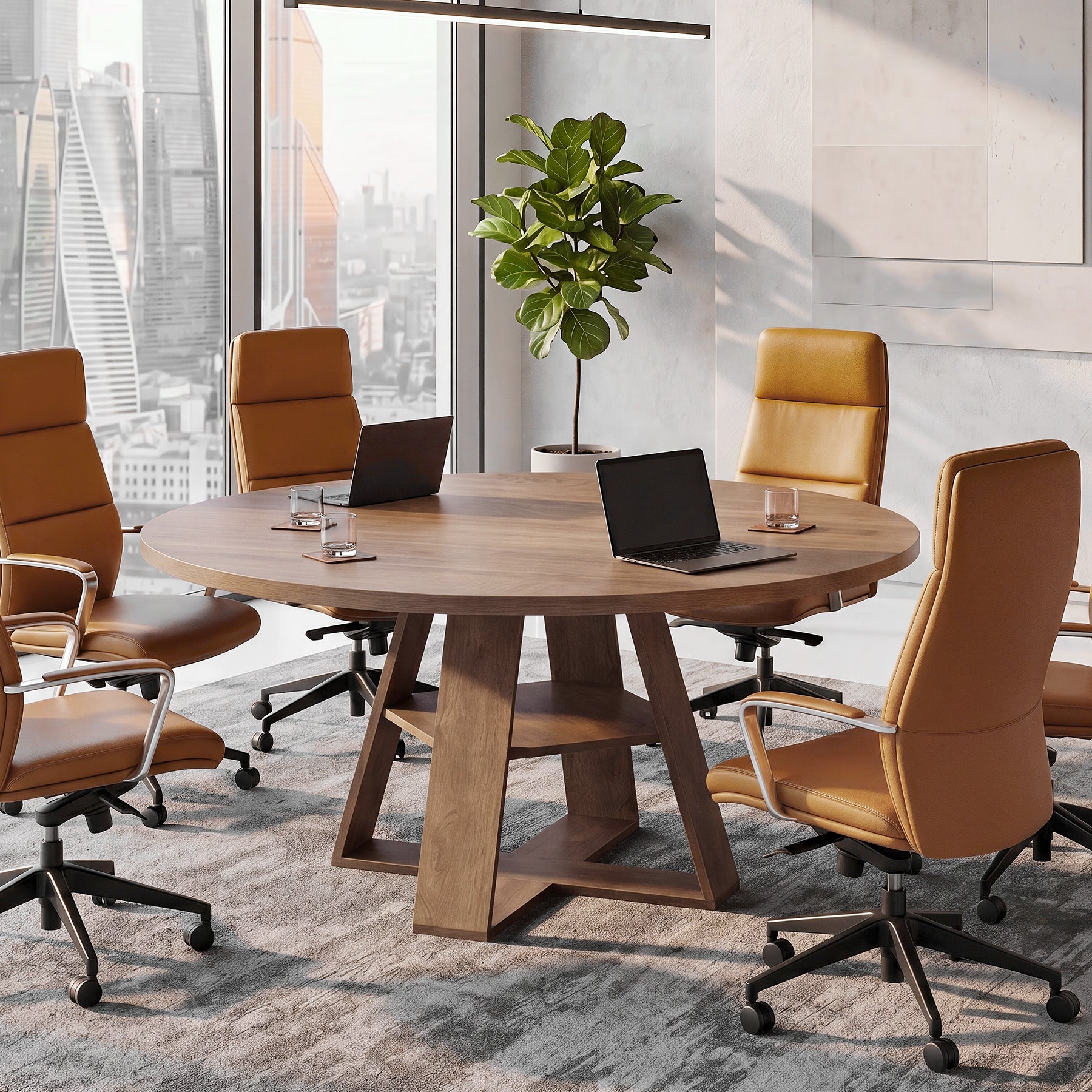 Tribesigns 47.24-Inch Round Conference Table for 4, Office Meeting Table with Lower Storage Shelf and X-Cross Base for Conference Room