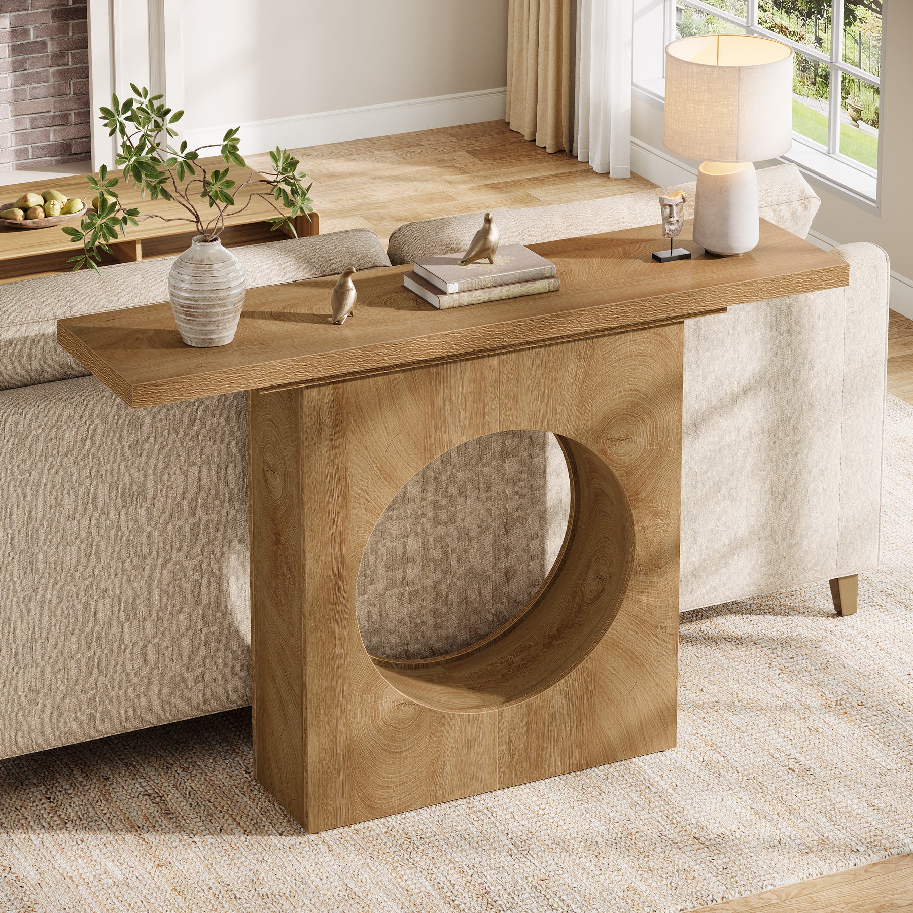 41.3-Inch Farmhouse Console Table, Narrow Entryway Table with Round Hole Design