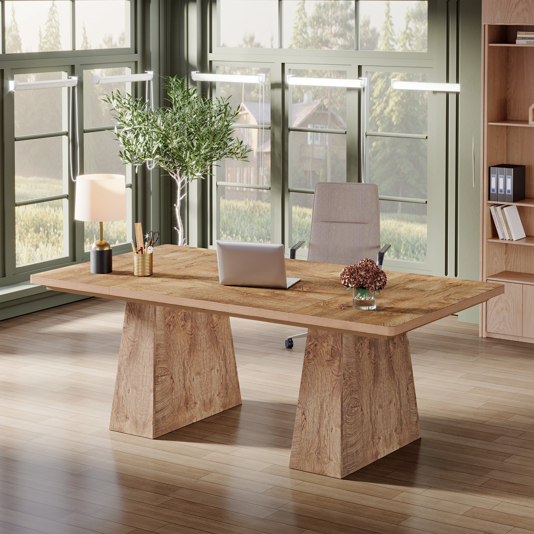 Tribesigns 63 Inch Executive Desk, Large Office Computer Desk with Double Pedestal for Home Office Conference Room
