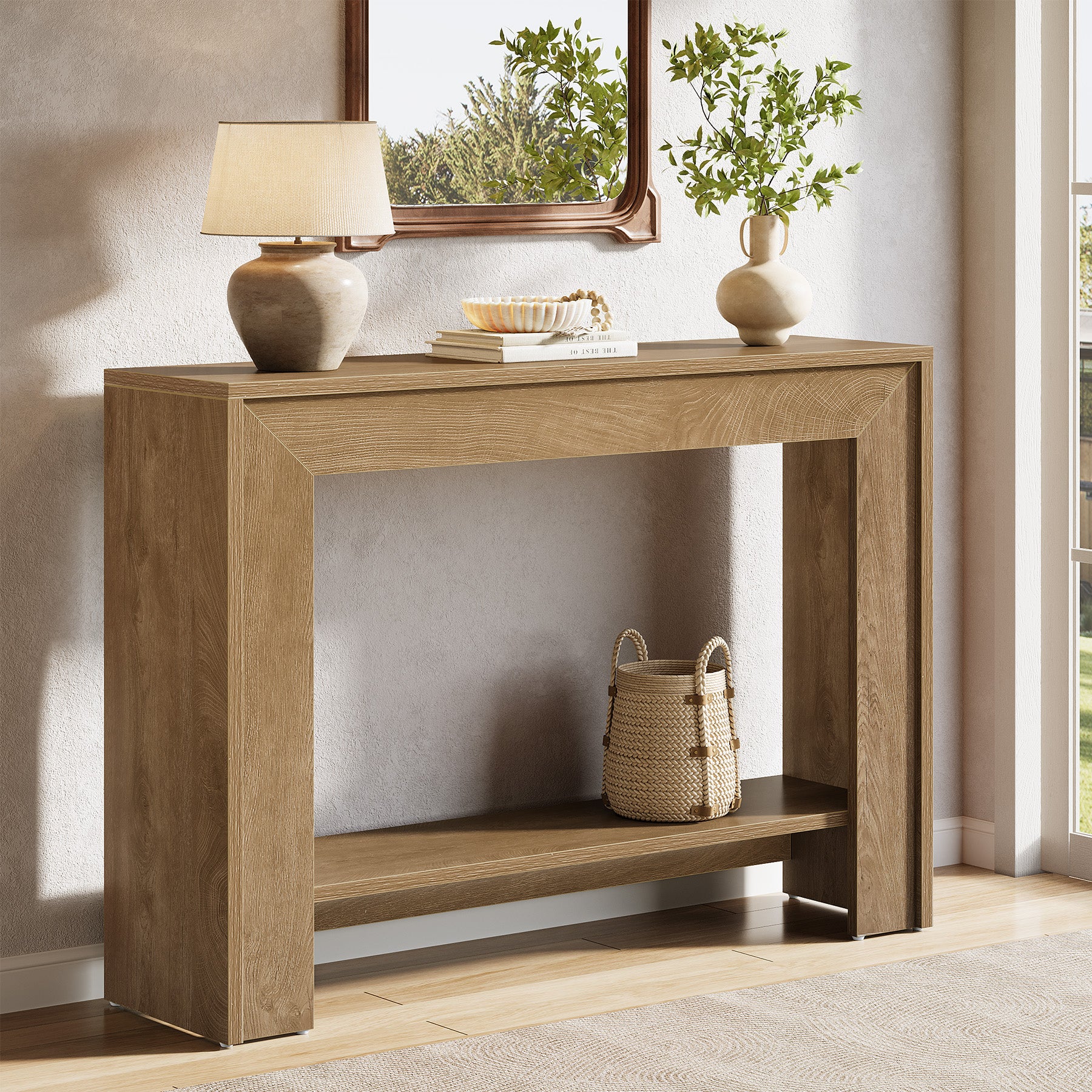 Tribesigns 41.3-Inch Farmhouse Console Table with 2-Tier Open Storage, Narrow Entryway Sofa Table for Living Room Hallway and Foyer