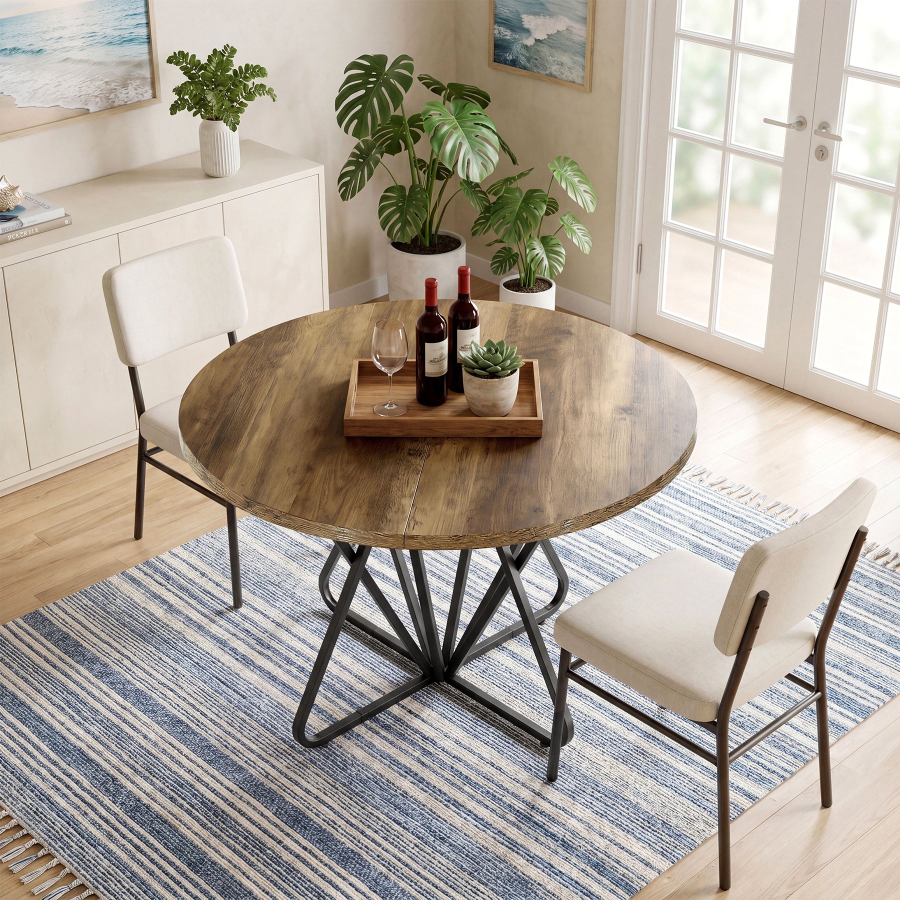 Tribesigns 31.5-Inch Round Dining Table with Geometric Metal Base, Small Kitchen Table for 2-3 People