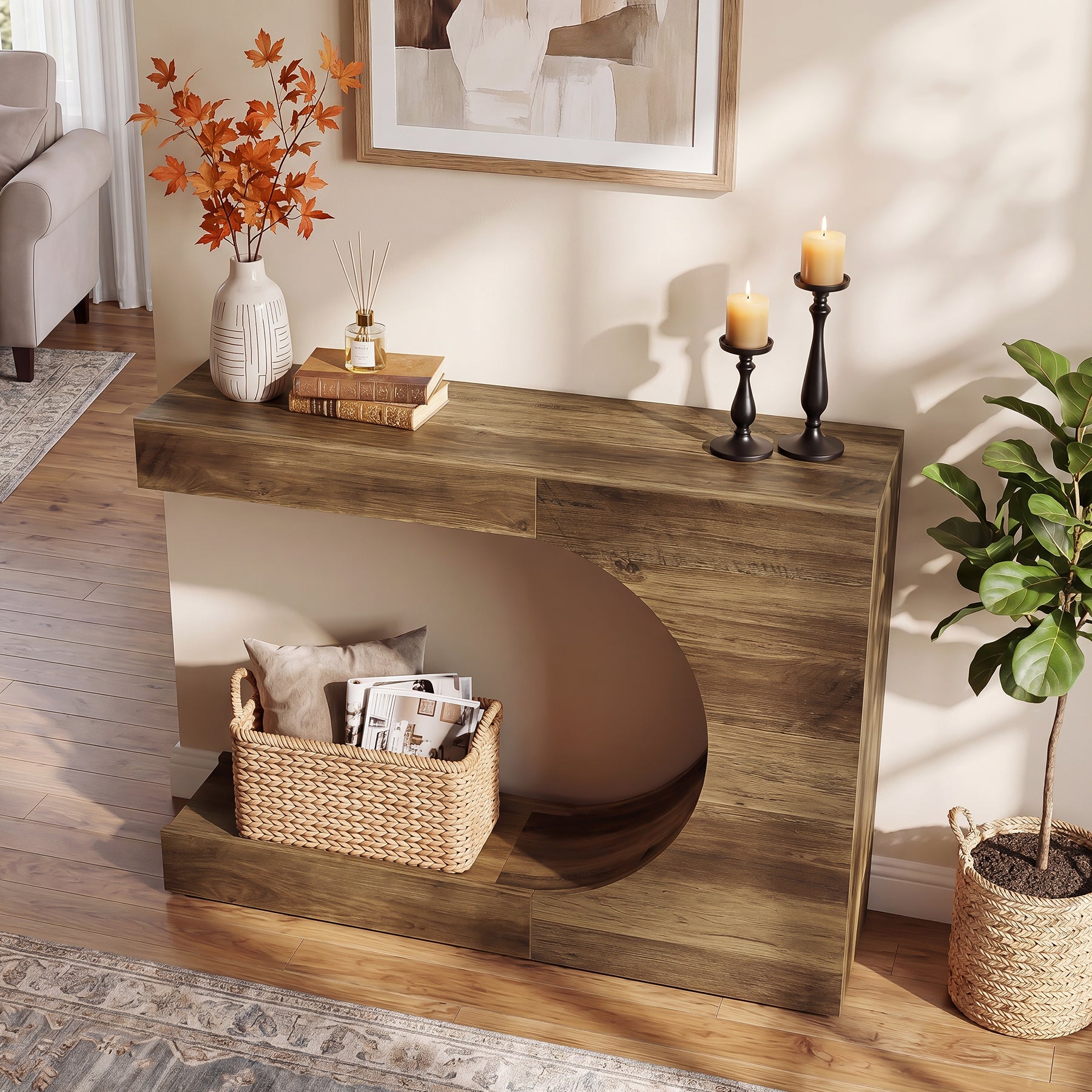 Tribesigns 40-Inch Farmhouse Console Table with C-Shaped Design, Small Entryway Table for Foyer and Living Room