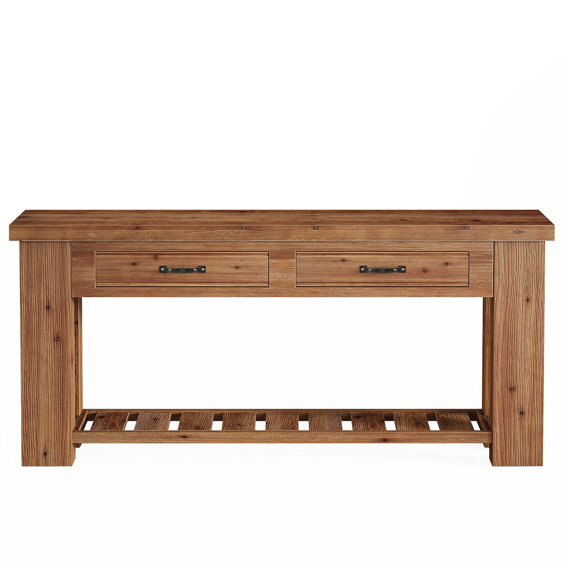 63-Inch Farmhouse Console Table with Solid Fir Wood Frame and 2 Drawers, Long Entryway Sofa Table with Slatted Shelf