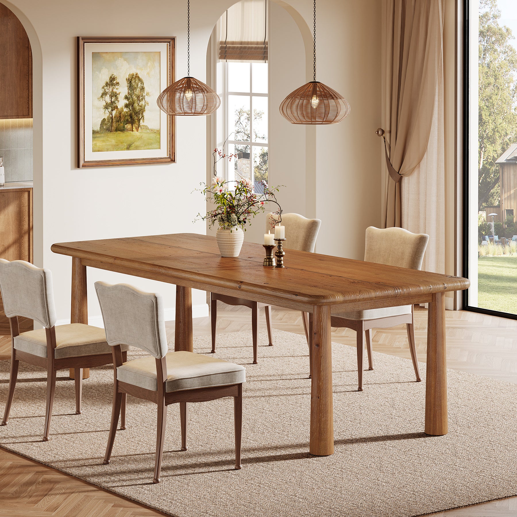 63-Inch Solid Wood Dining Table for 4 to 6 People, Farmhouse Rectangular Kitchen Table with 400 lb Capacity for Dining Room and Kitchen