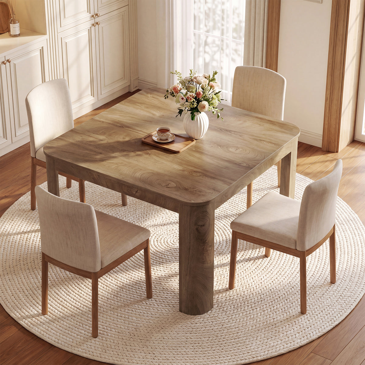 47.2 Inch Square Dining Table for 4, Modern Kitchen Table with Rounded Corners for Small Spaces
