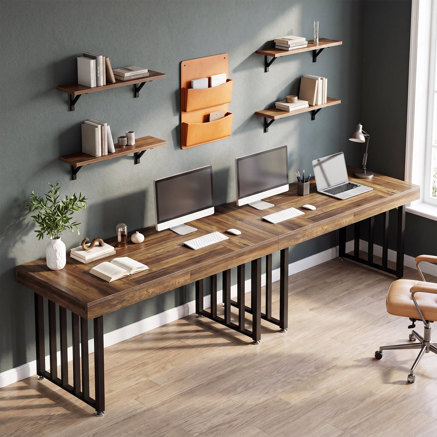 55 Inch Computer Desk with Reinforced Metal Frame, Modern Writing Table for Home Office