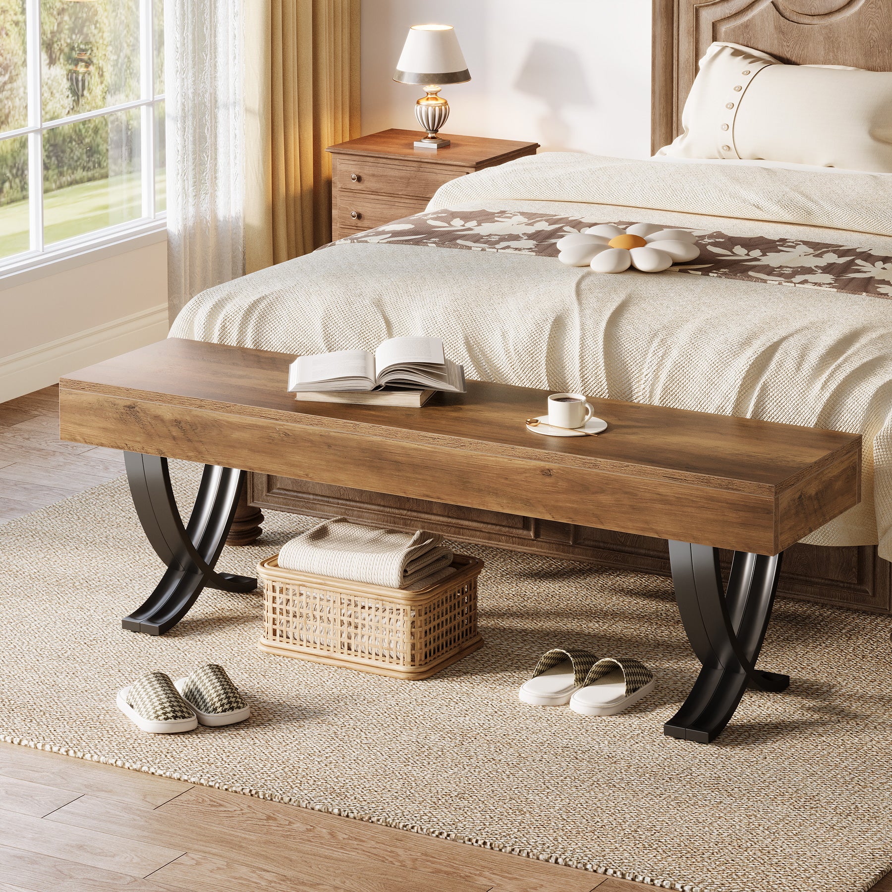Tribesigns 55" Shoe Bench, Industrial Bench with Metal X-Legs for Hallway