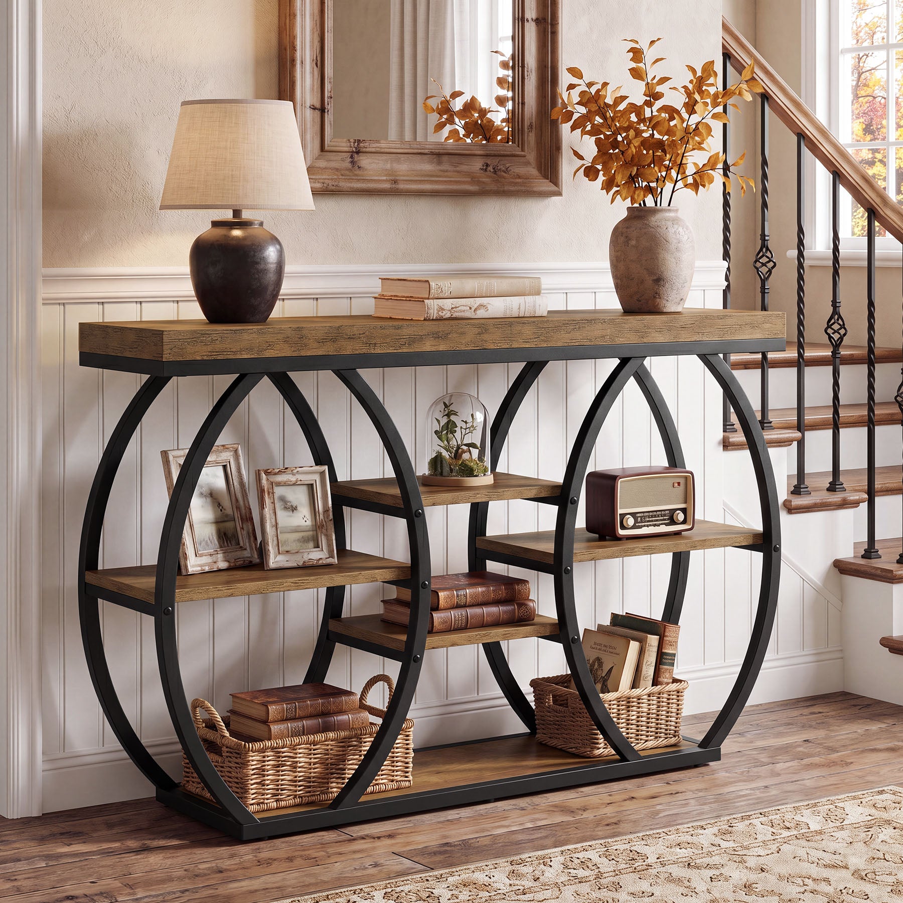 Tribesigns 47-Inch Console Table with 4-Tier Storage, Farmhouse Hallway Table with Curved Frame