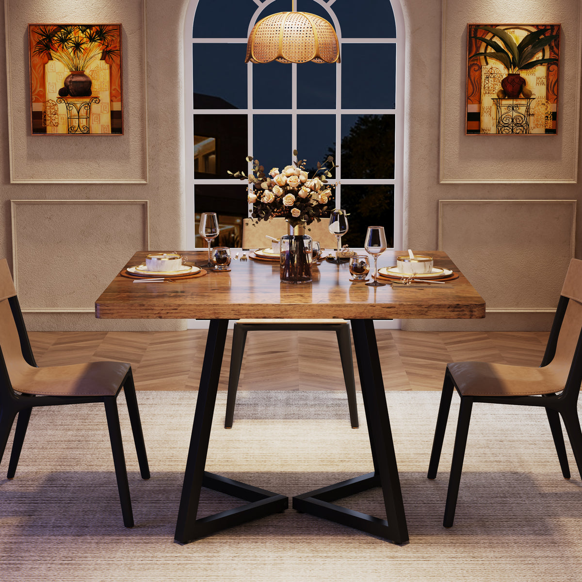 Tribesigns 31.5-Inch Square Dining Table for 4, Compact Kitchen Table with Geometric Metal Base