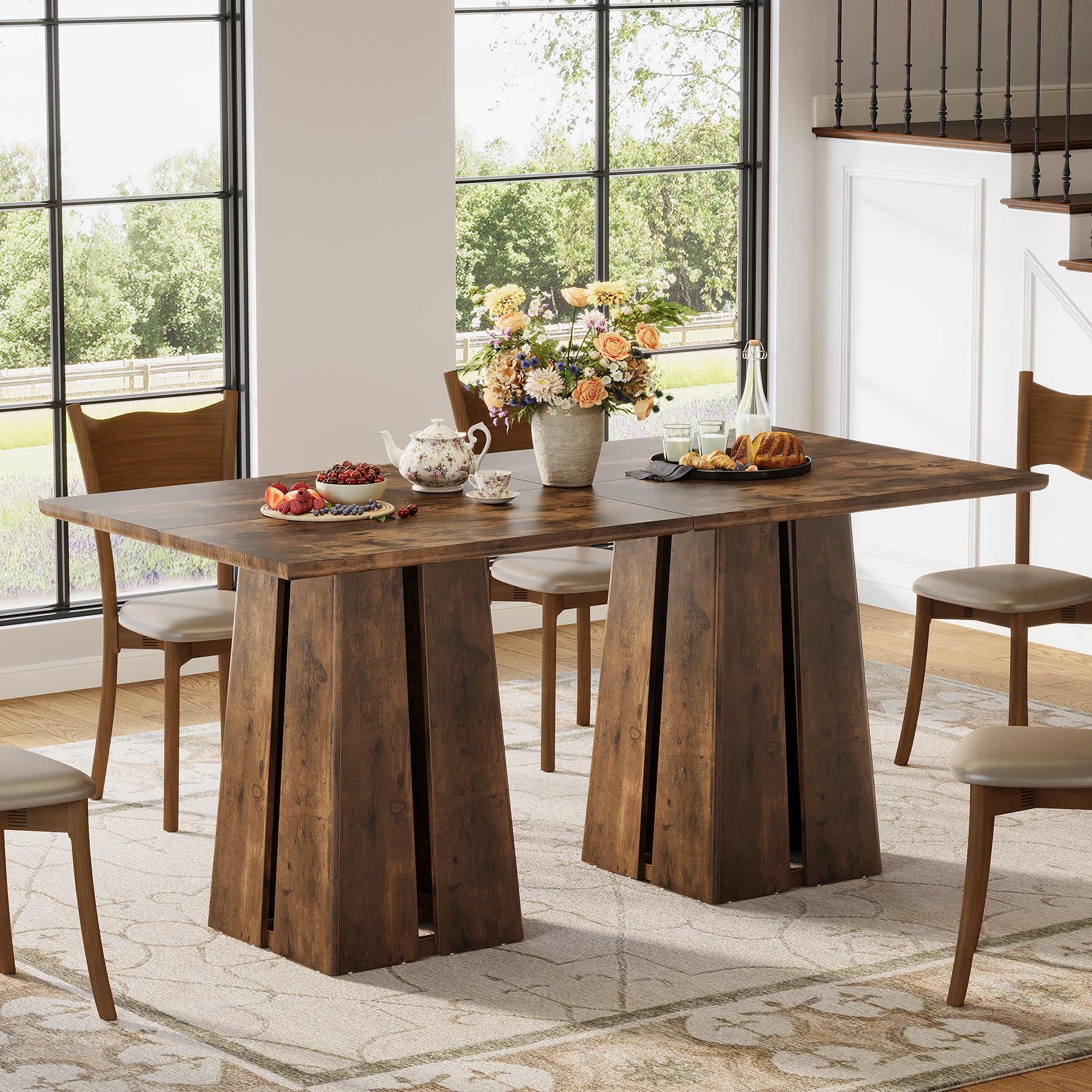 Rustic Square Dining Table, 31.5" Farmhouse Kitchen Table with Heavy-Duty Pedestal Base