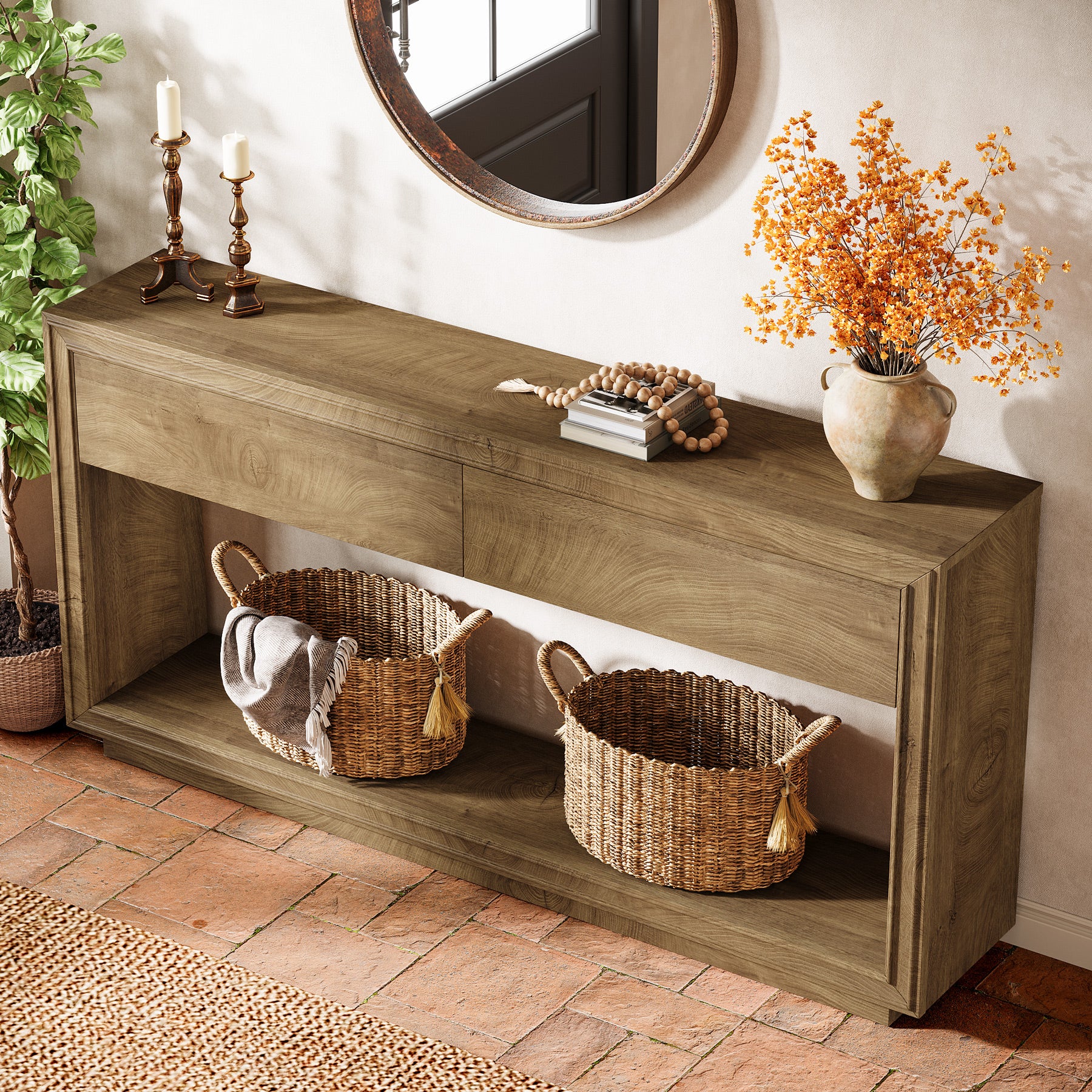 Tribesigns 63-Inch Console Table with 2 Drawers, Farmhouse Entryway Table with Storage for Hallway