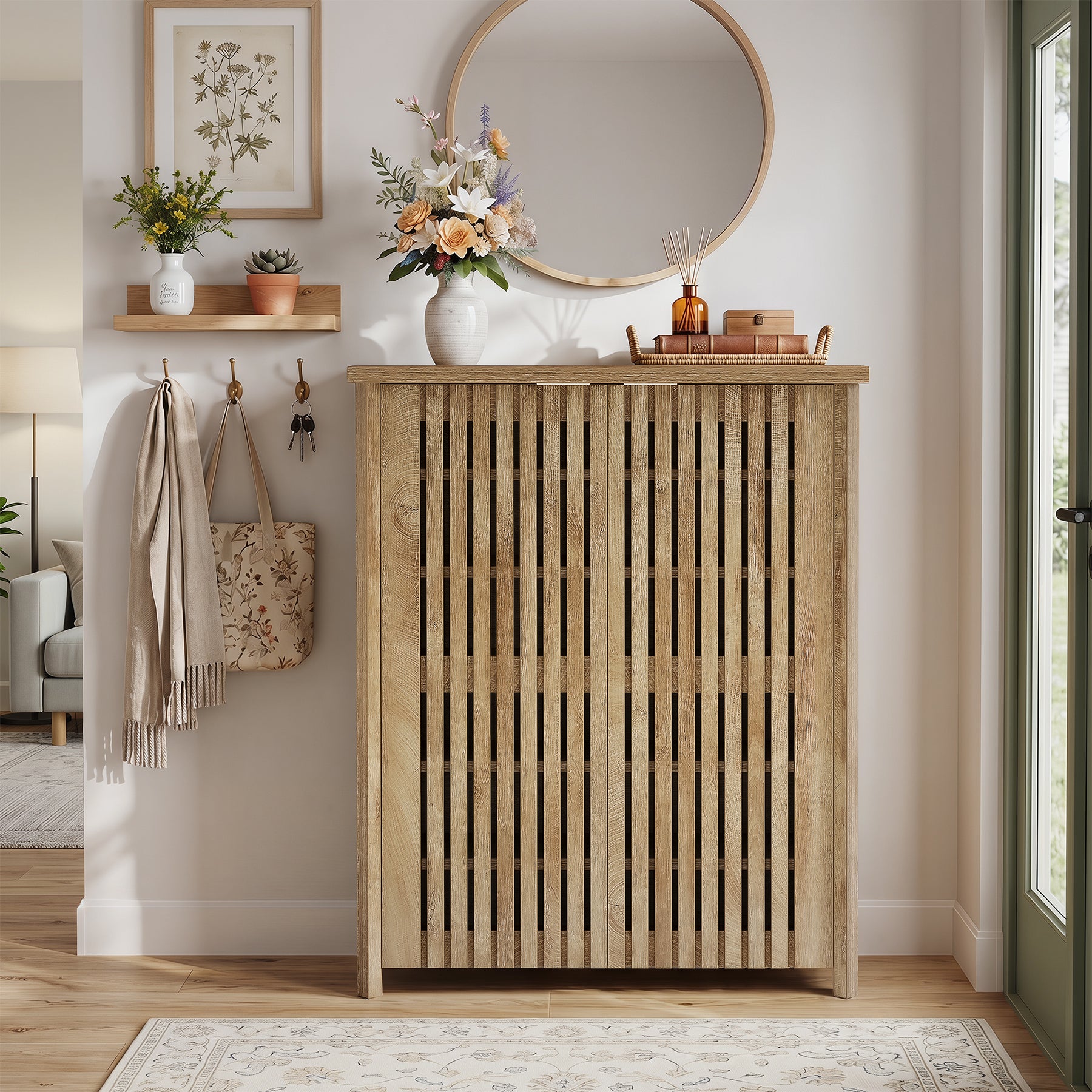 Tribesigns 43.31 Inch 6-Tier Shoe Cabinet with Louvered Doors, Farmhouse Shoe Storage Cabinet for Entryway and Hallway