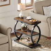23.62" Rustic Brown Narrow End Table, 3-Tier Industrial Wood & Metal Side Table for Small Space 3