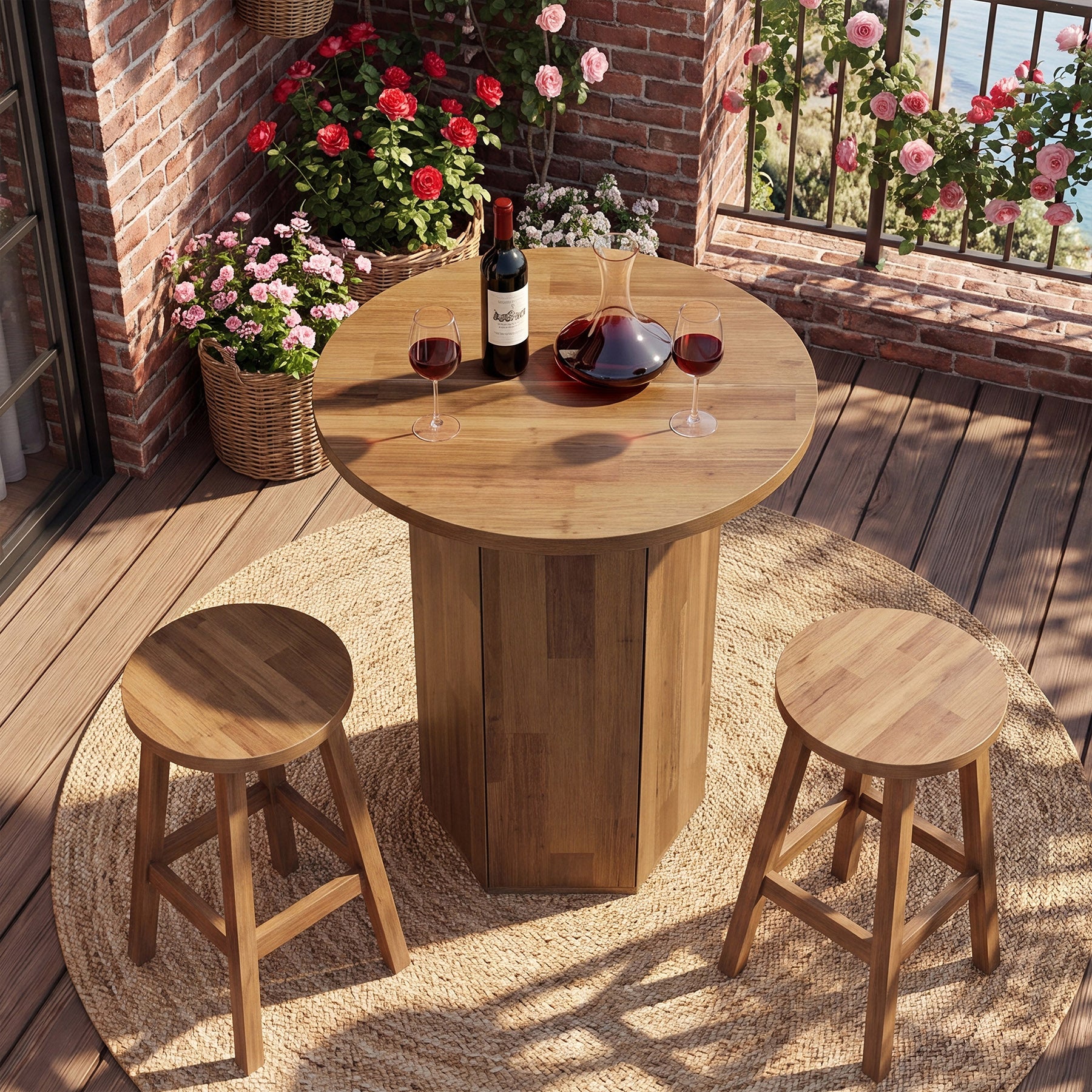 Tribesigns 31.5-Inch Round Bar Table, Wood Pub Table with 2-Tier Hidden Storage for Home Bar