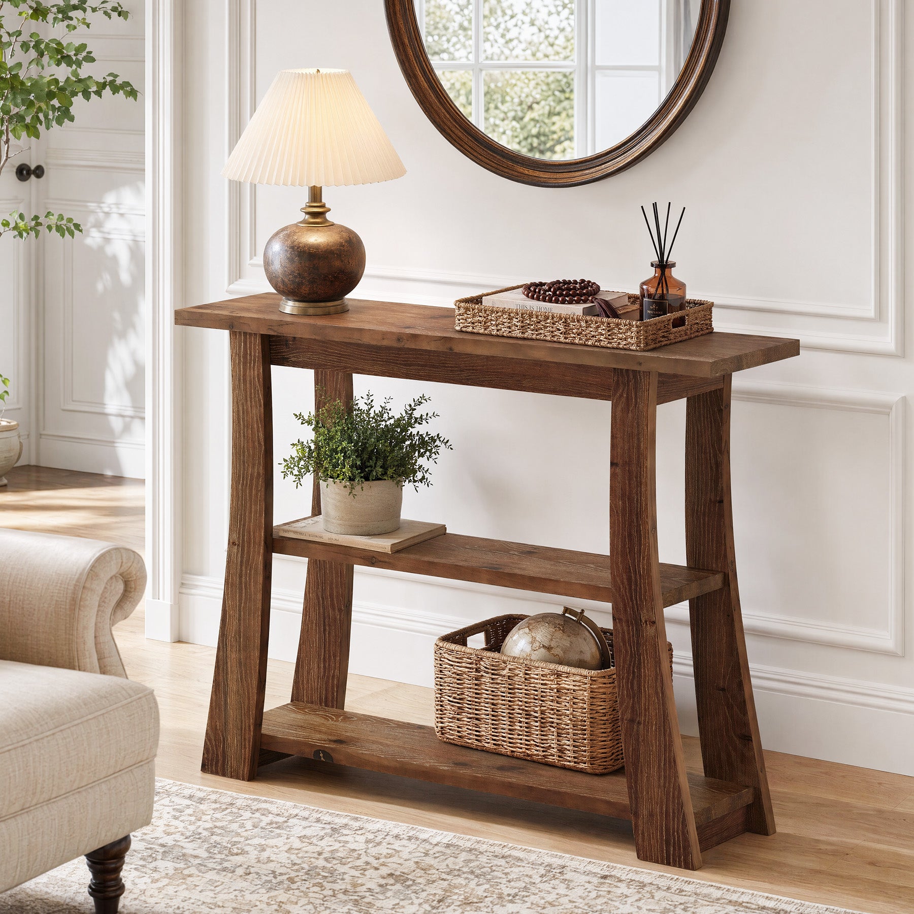 Tribesigns 41.3 Inch Solid Wood Console Table with 3-Tier Storage, Farmhouse Hallway Table