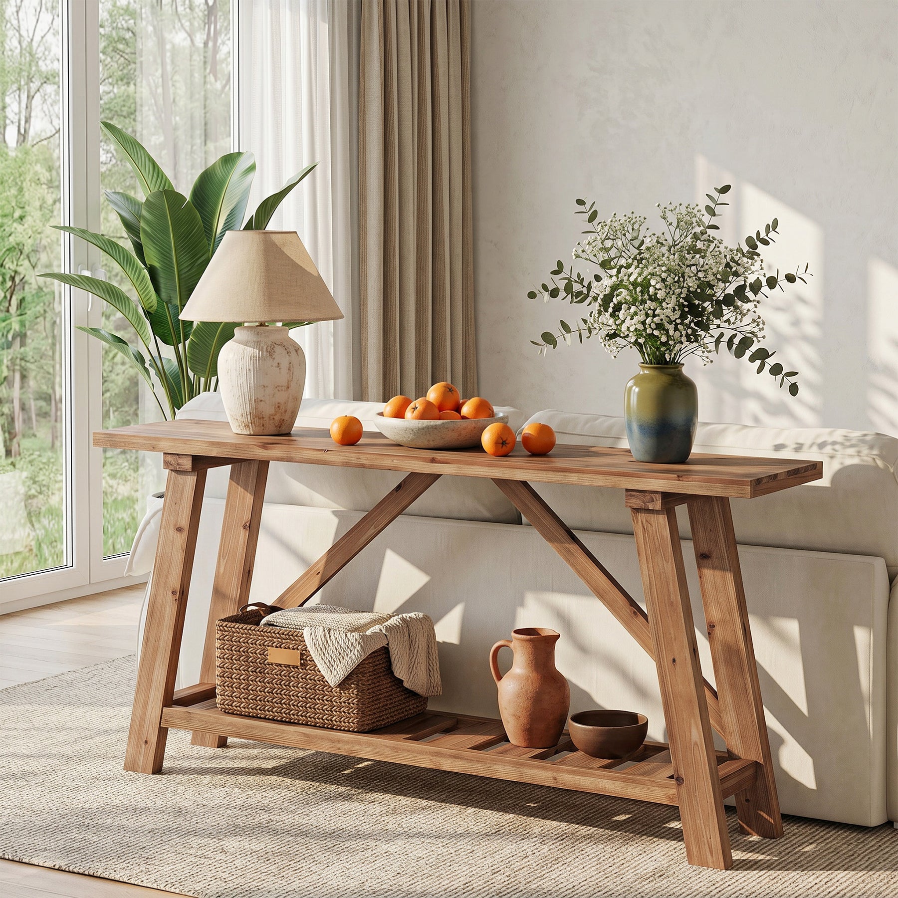 Tribesigns 62.99-Inch Solid Wood Console Table, Narrow Design with Storage Shelf for Entryway Living Room and Hallway