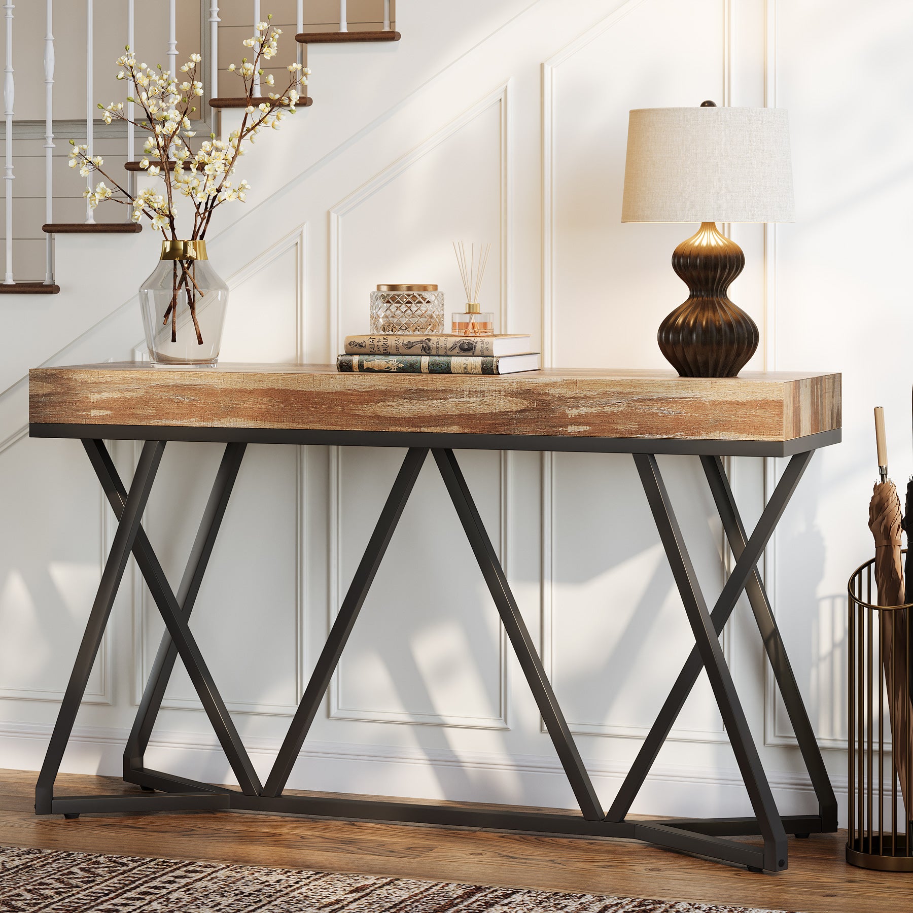 Farmhouse Console Table, 55" Sofa Table Wood Entryway Table