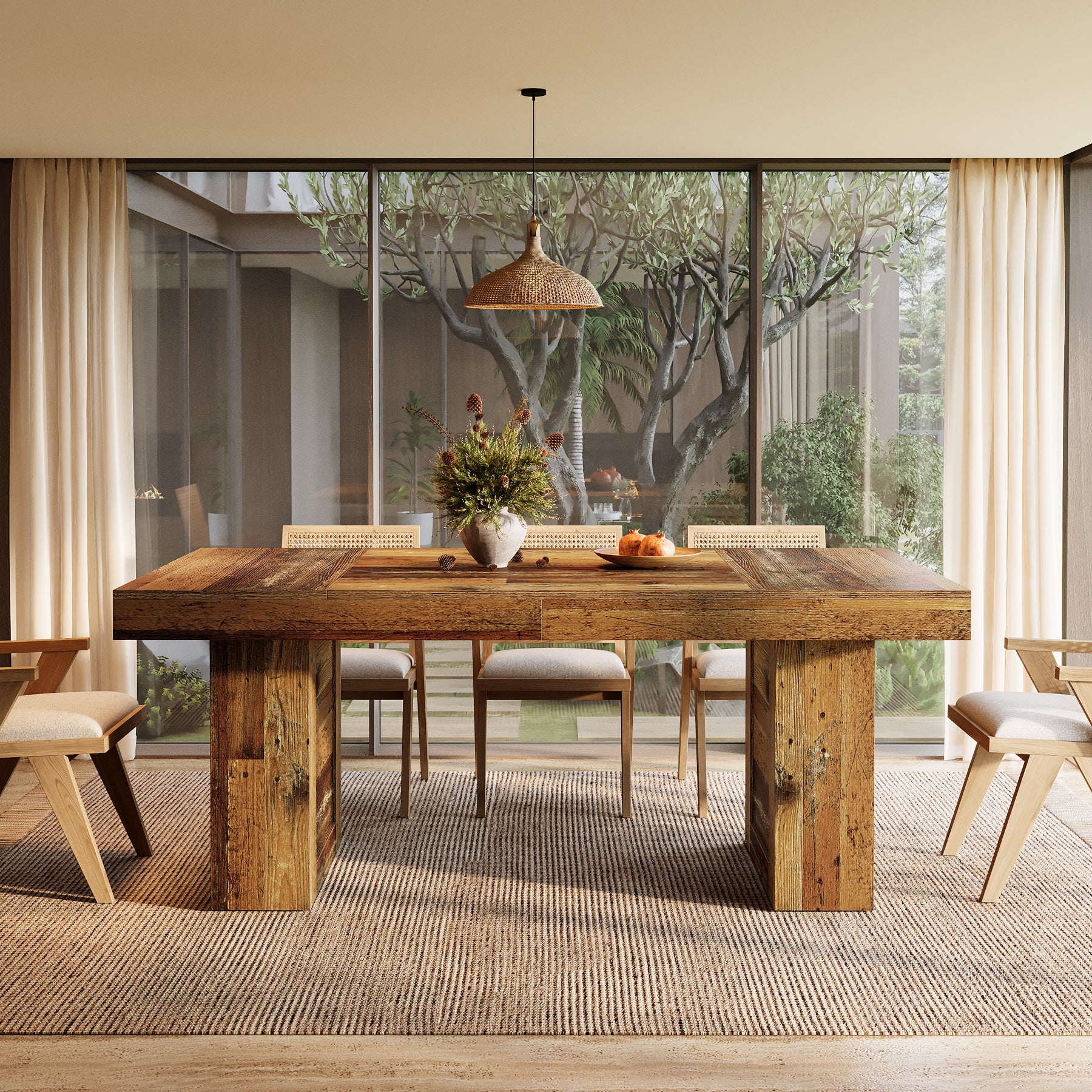Tribesigns 63 Inch Farmhouse Dining Table for 6, Rectangular Wooden Kitchen Table with Heavy Duty Legs for Dining Room