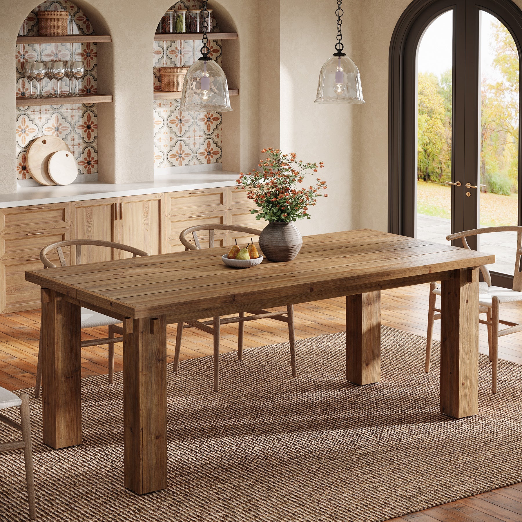 63-Inch Solid Wood Dining Table with Mortise-and-Tenon Legs, Farmhouse Table for 4-6