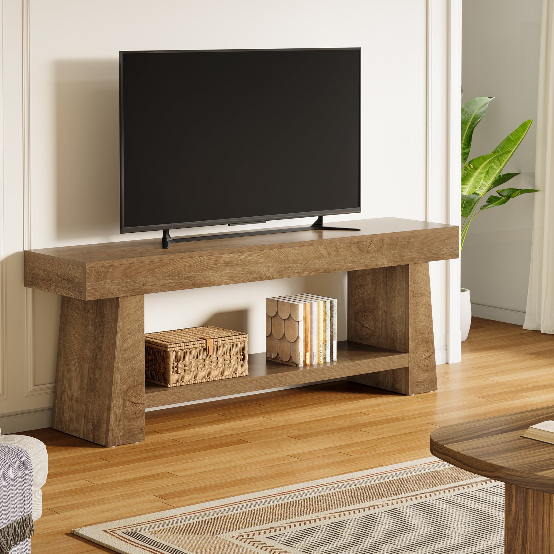 Tribesigns 63-Inch Farmhouse TV Stand with 2-Tier Storage, Media Console for Living Room or Bedroom