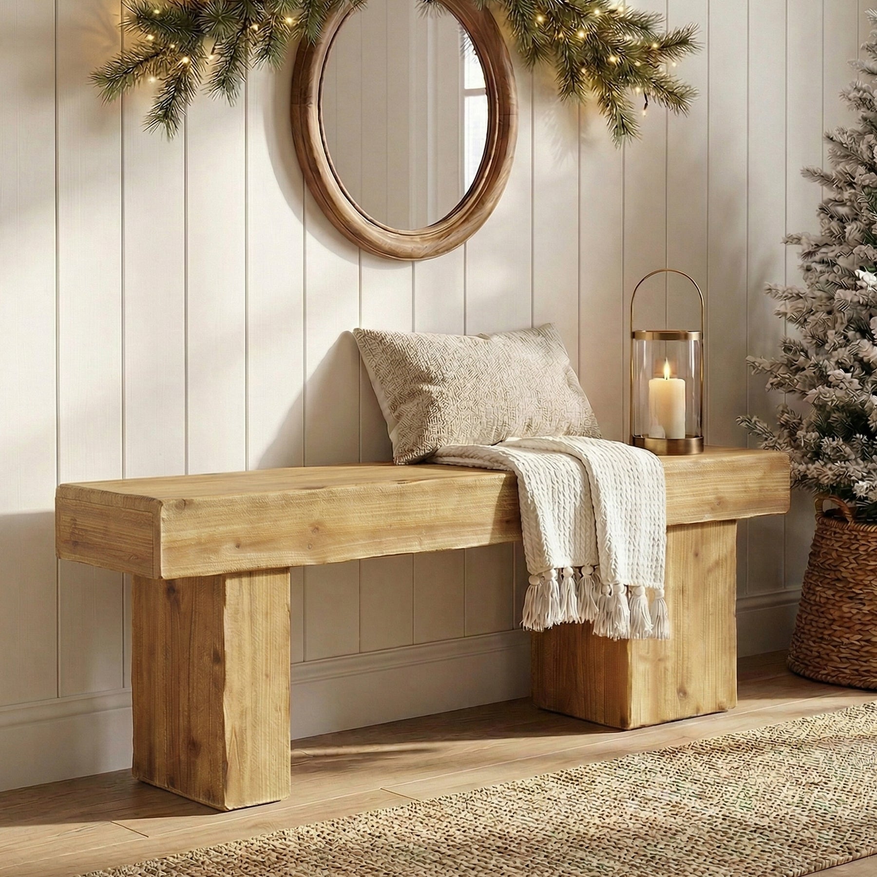 Tribesigns 47-Inch Solid Wood Entryway Bench, Thick Seat Bench for Hallway