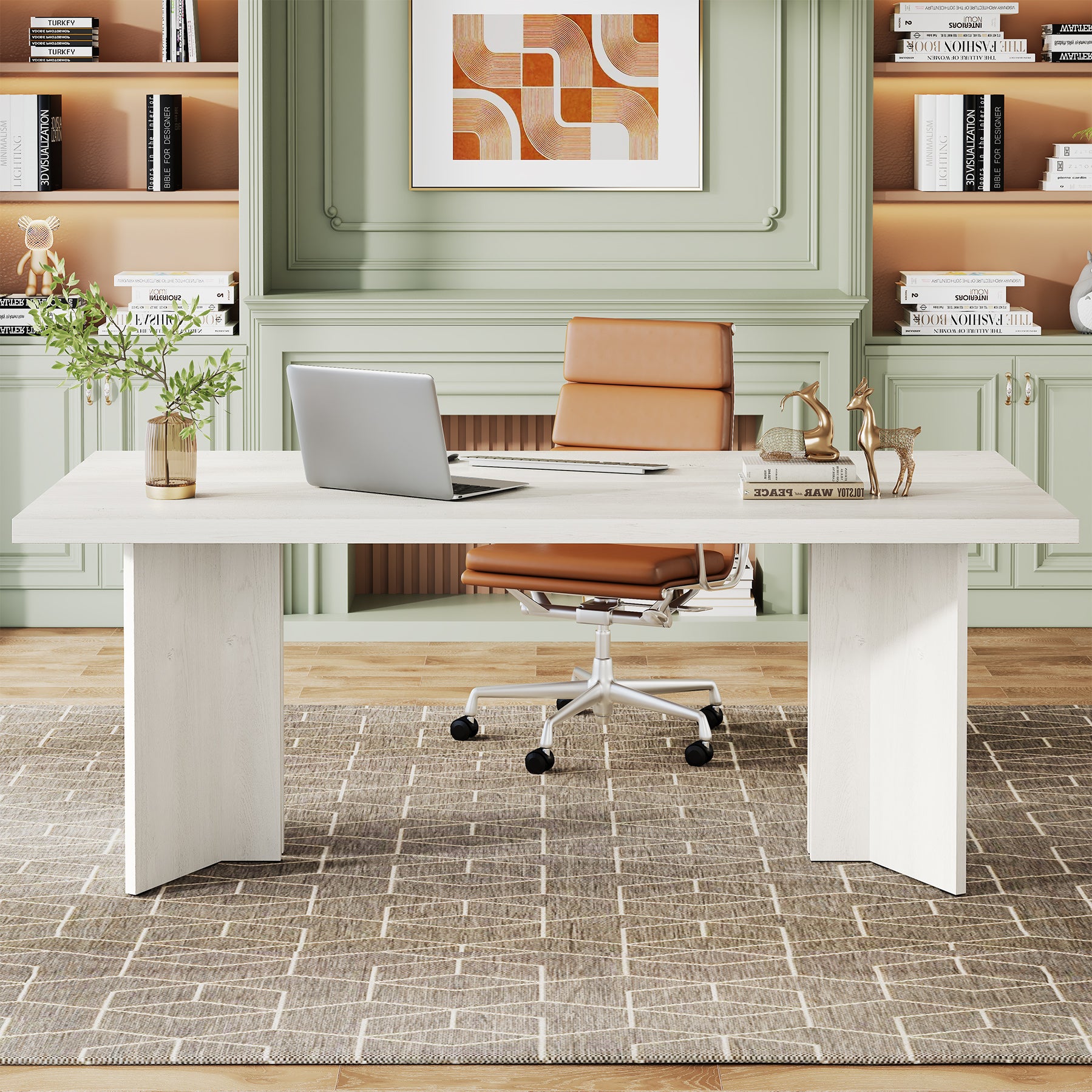 63" Wood Executive Desk, Farmhouse Computer Desk with Large Tabletop