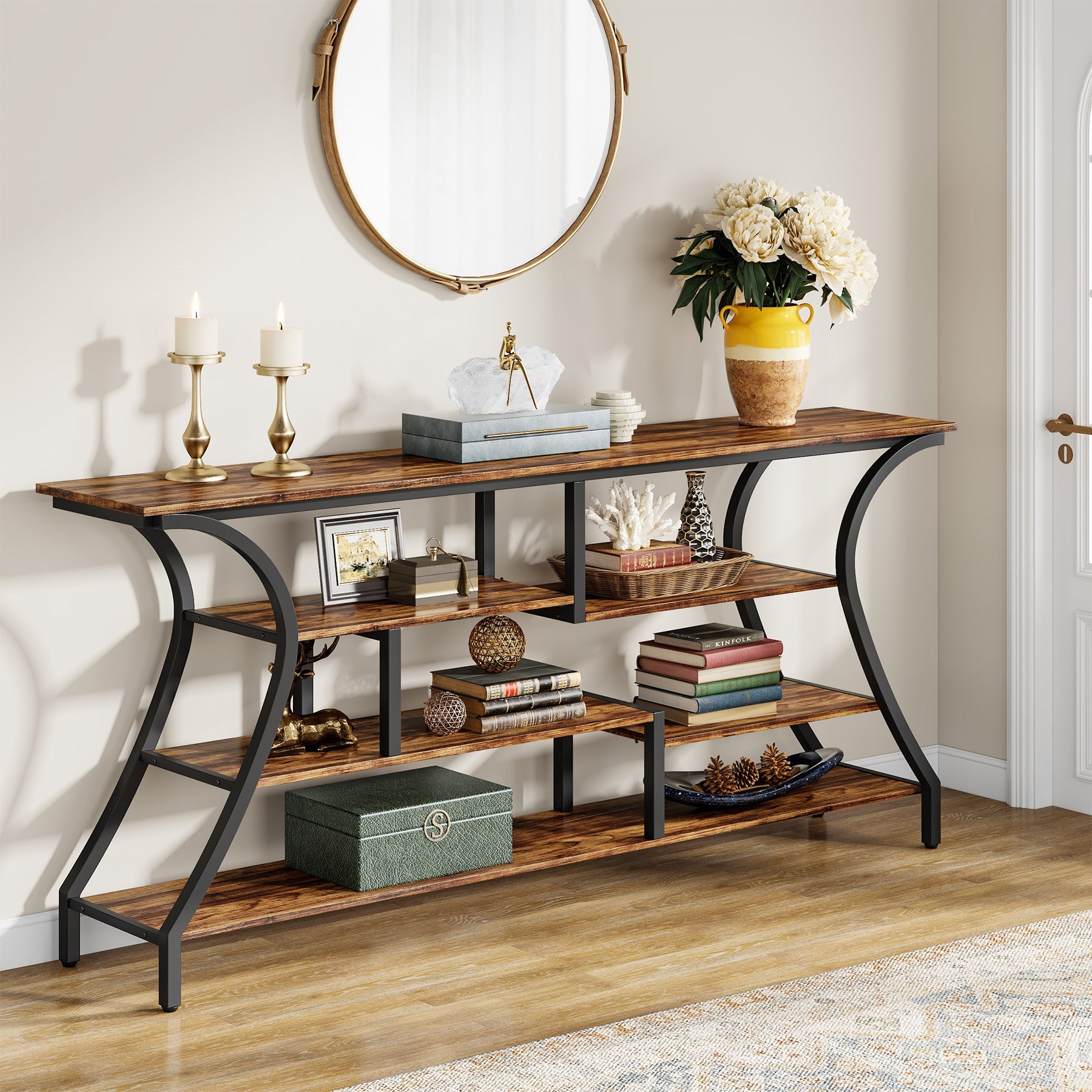 Industrial Console Table, 70.9" Extra Long Entryway Table with Storage Shelves Tribesigns