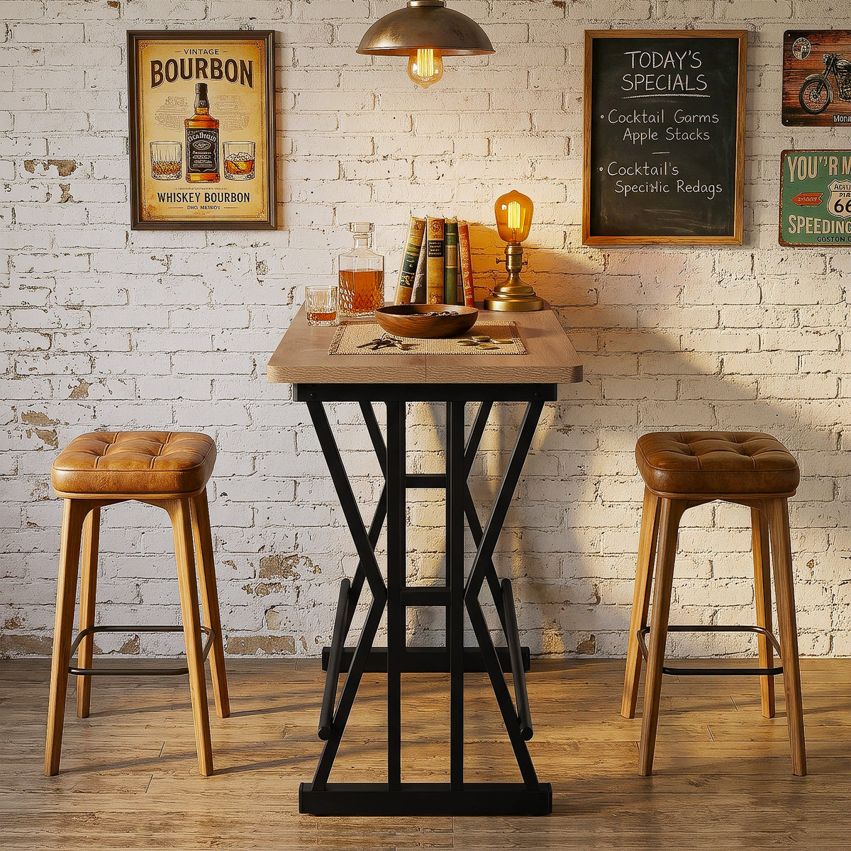 Tribesigns 63-Inch Industrial Bar Table with X-Frame Legs, Long Pub Table with Dual Footrests