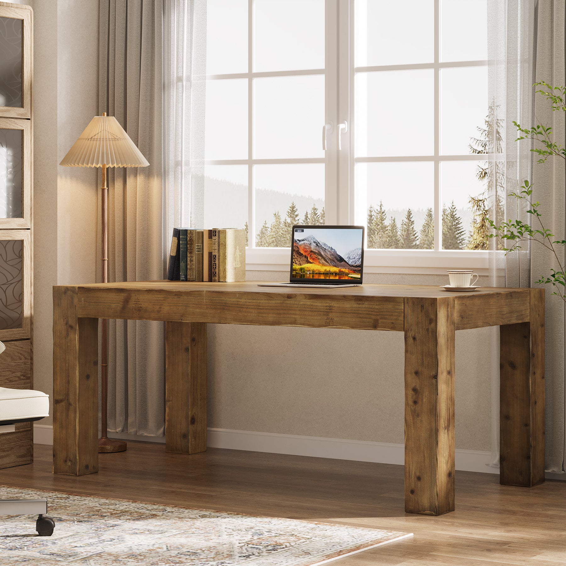 Tribesigns 63" Solid Wood Executive Desk, Rustic Computer Desk for Home Office (Only Table)