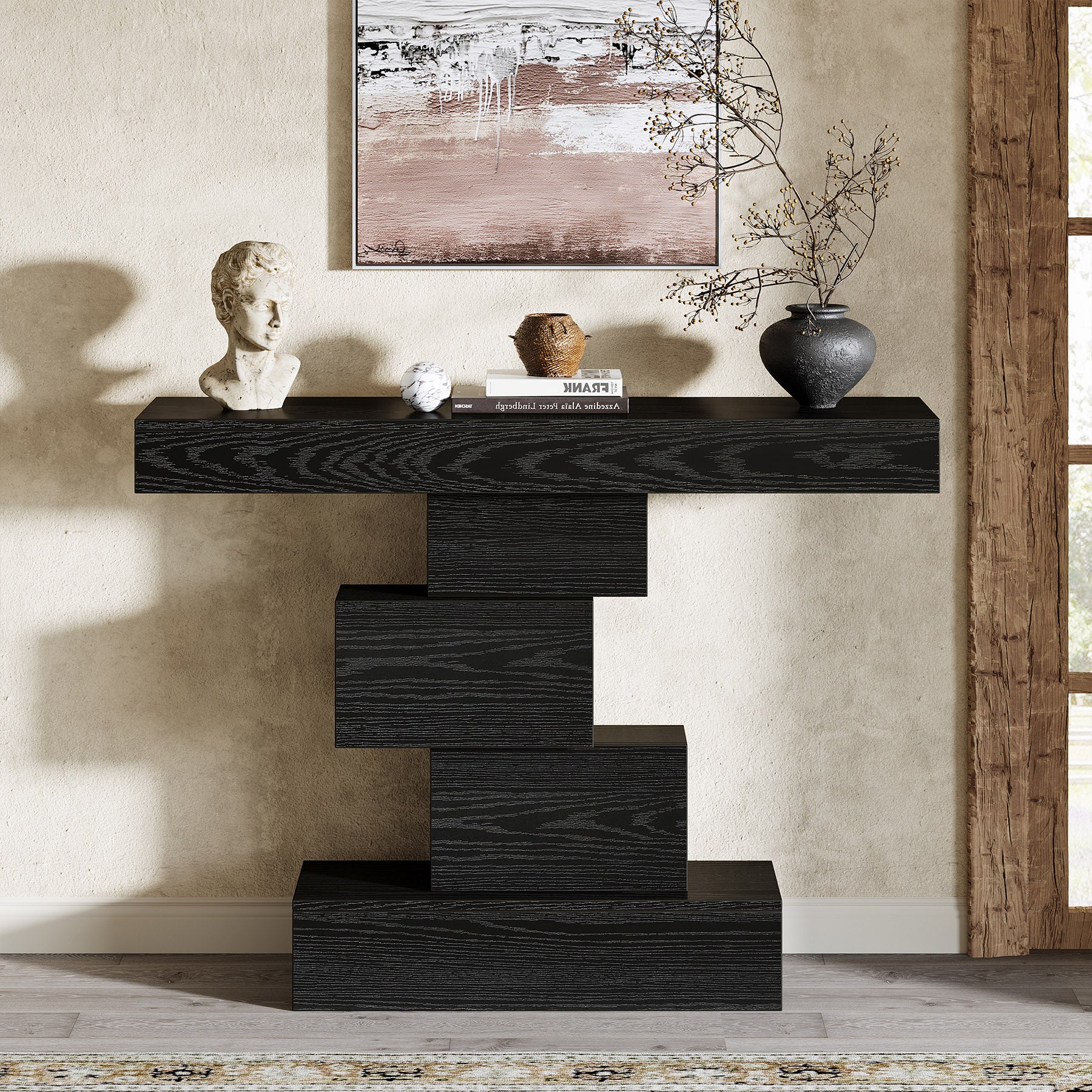 42" Console Table, Wood Sofa Table Accent Table with Geometric Base