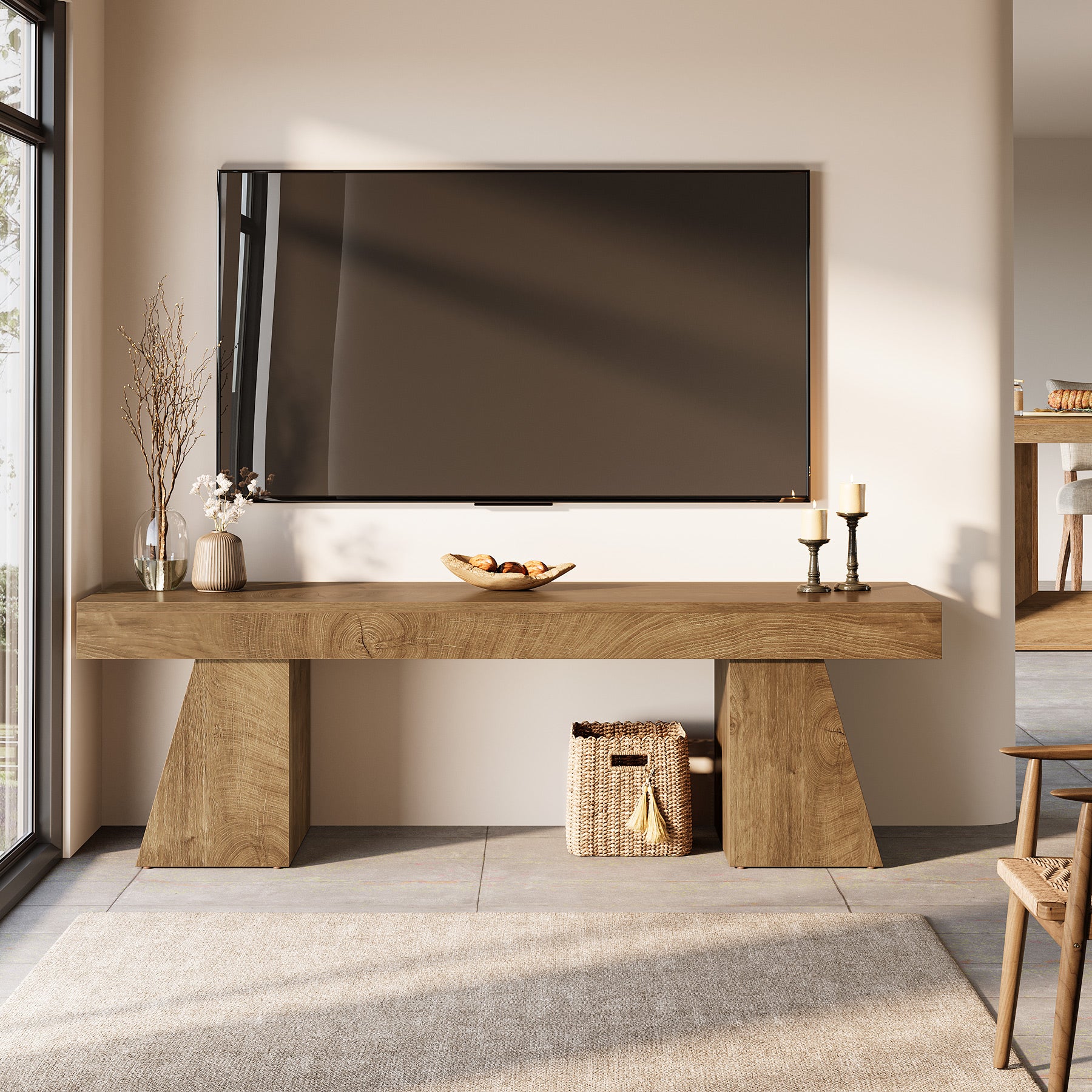 Tribesigns 63-Inch Farmhouse TV Stand for 55-75 Inch TVs with Double Geometric Pedestal, Media Console for Living Room and Bedroom