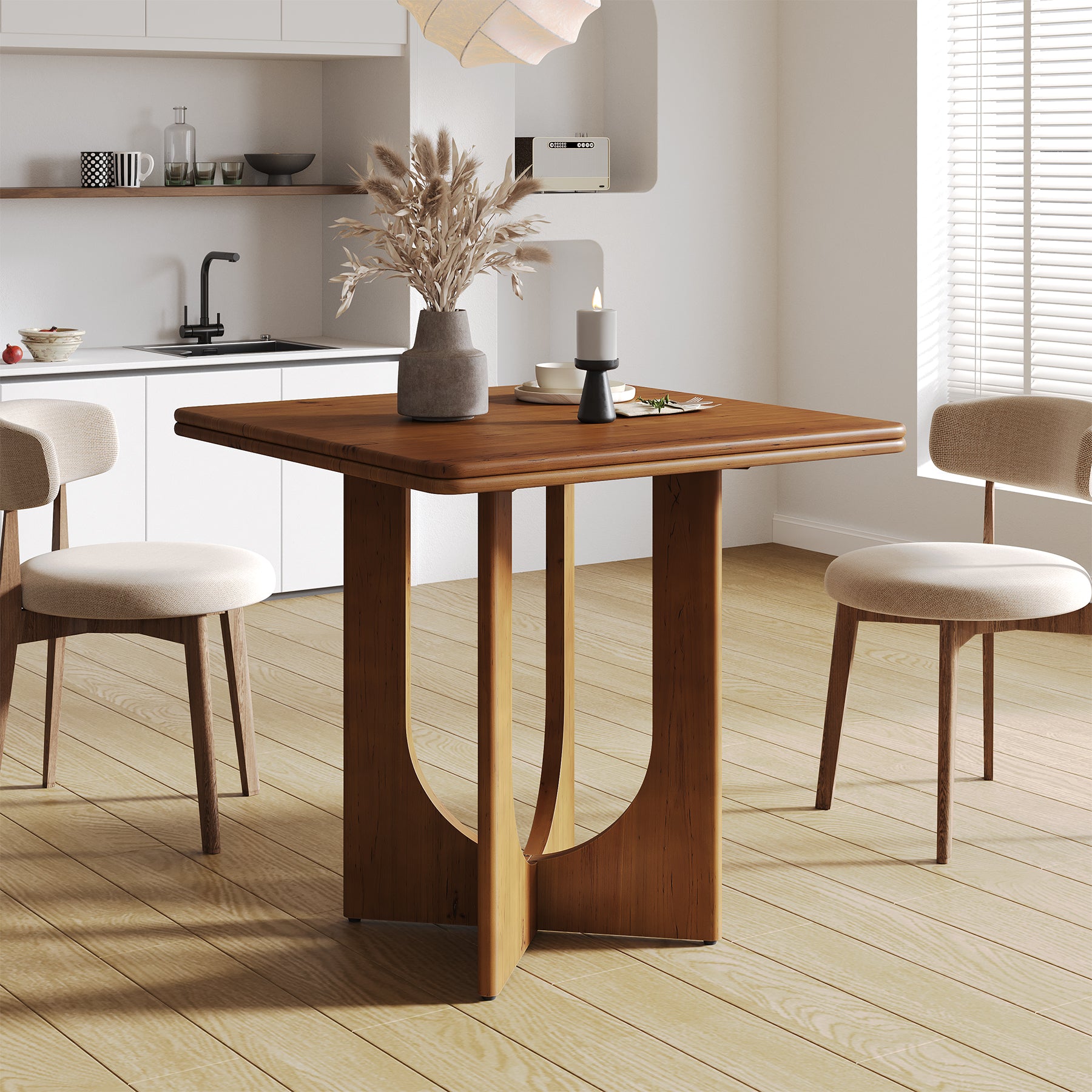 31.5-Inch Square Dining Table, Solid Wood Small Kitchen Table for 2-4 People in Dining Room Small Spaces