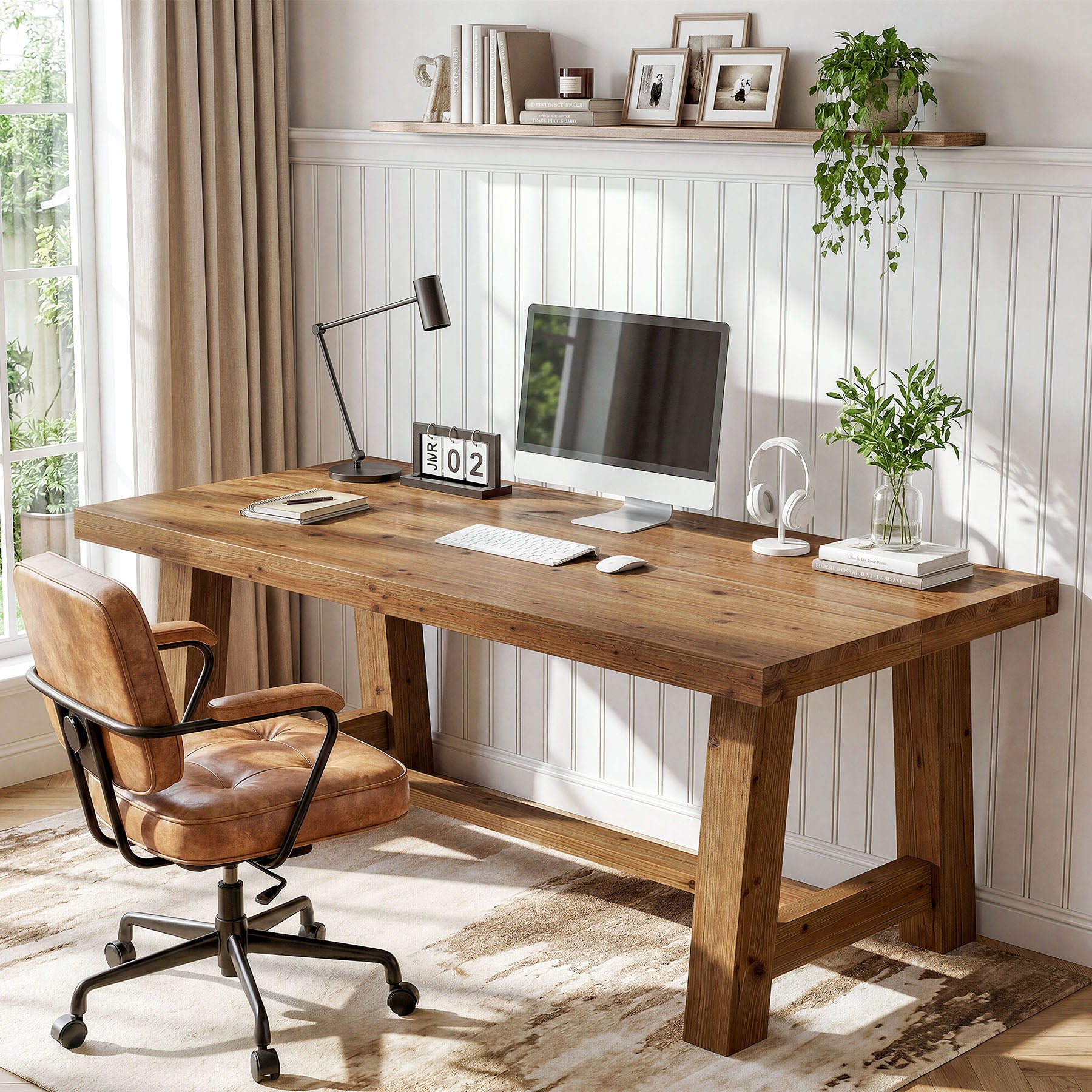 Tribesigns 63-Inch Solid Wood Computer Desk, Thick Top Wooden Workstation for Home Office