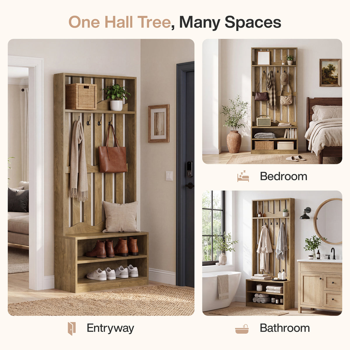 Tribesigns 31.5-Inch Coat Rack with Bench and Shoe Storage, 4-in-1 Hall Tree for Hallway