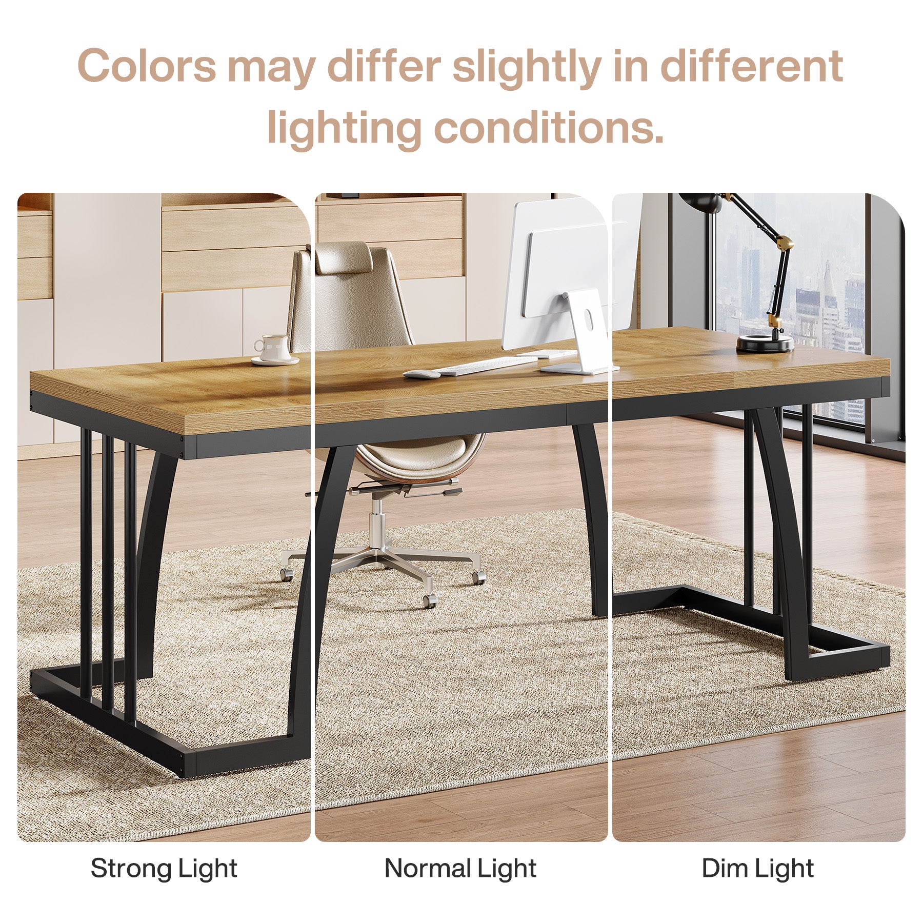 63-Inch Executive Desk with Deep Worktop and Metal Frame, Large Industrial Computer Desk for Home Office