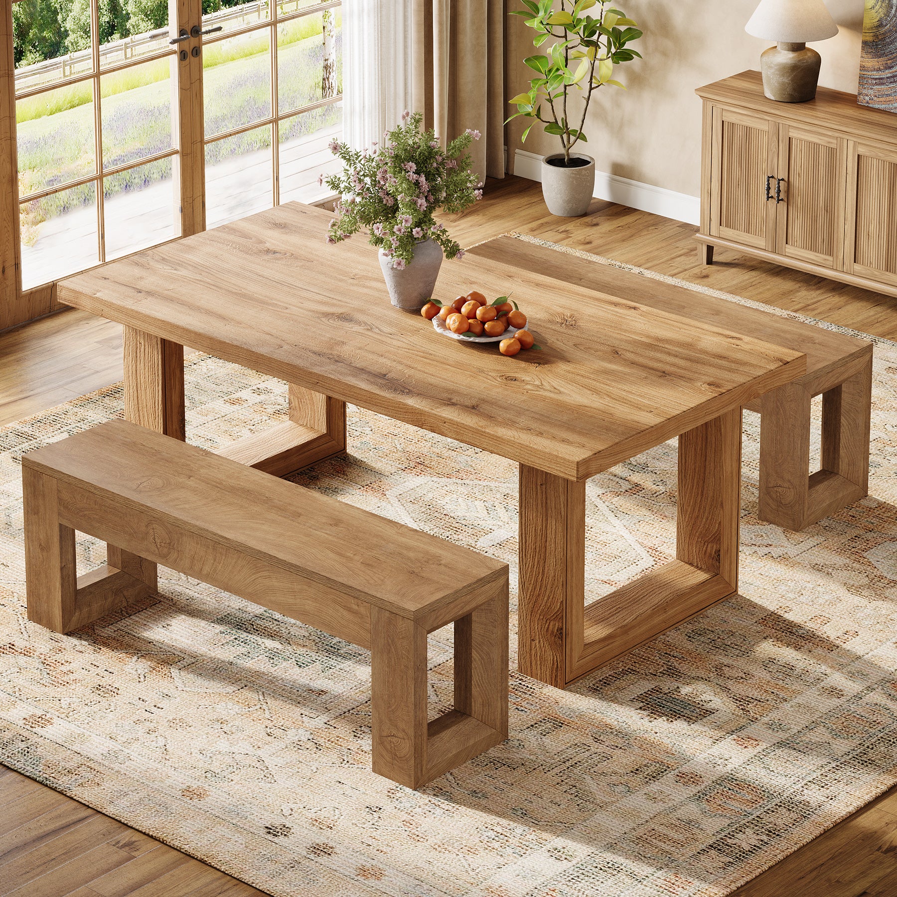 Tribesigns 47-Inch Farmhouse Entryway Bench, Long Wood Shoe Bench with Reinforced MDF Structure for Hallway