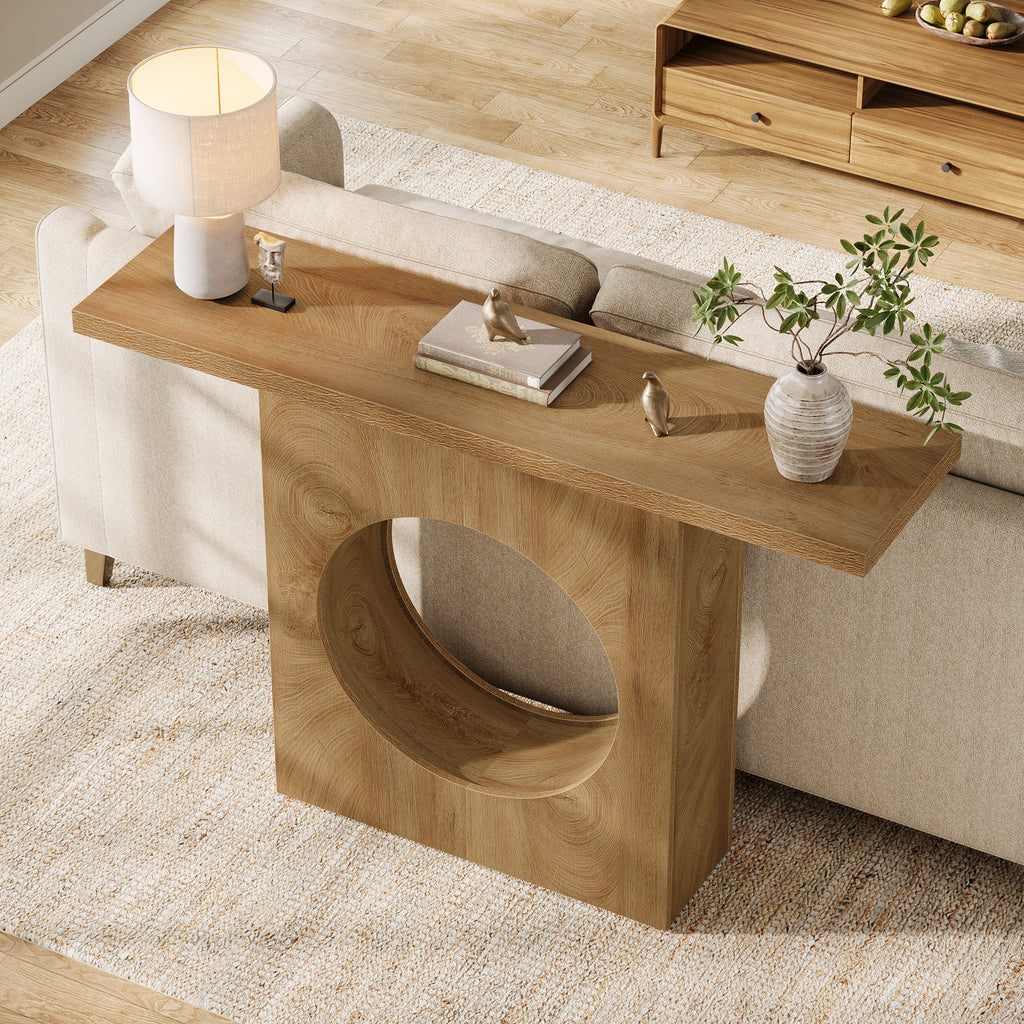 41.3 Inch Farmhouse Console Table Narrow Entryway Table Round Hole Design