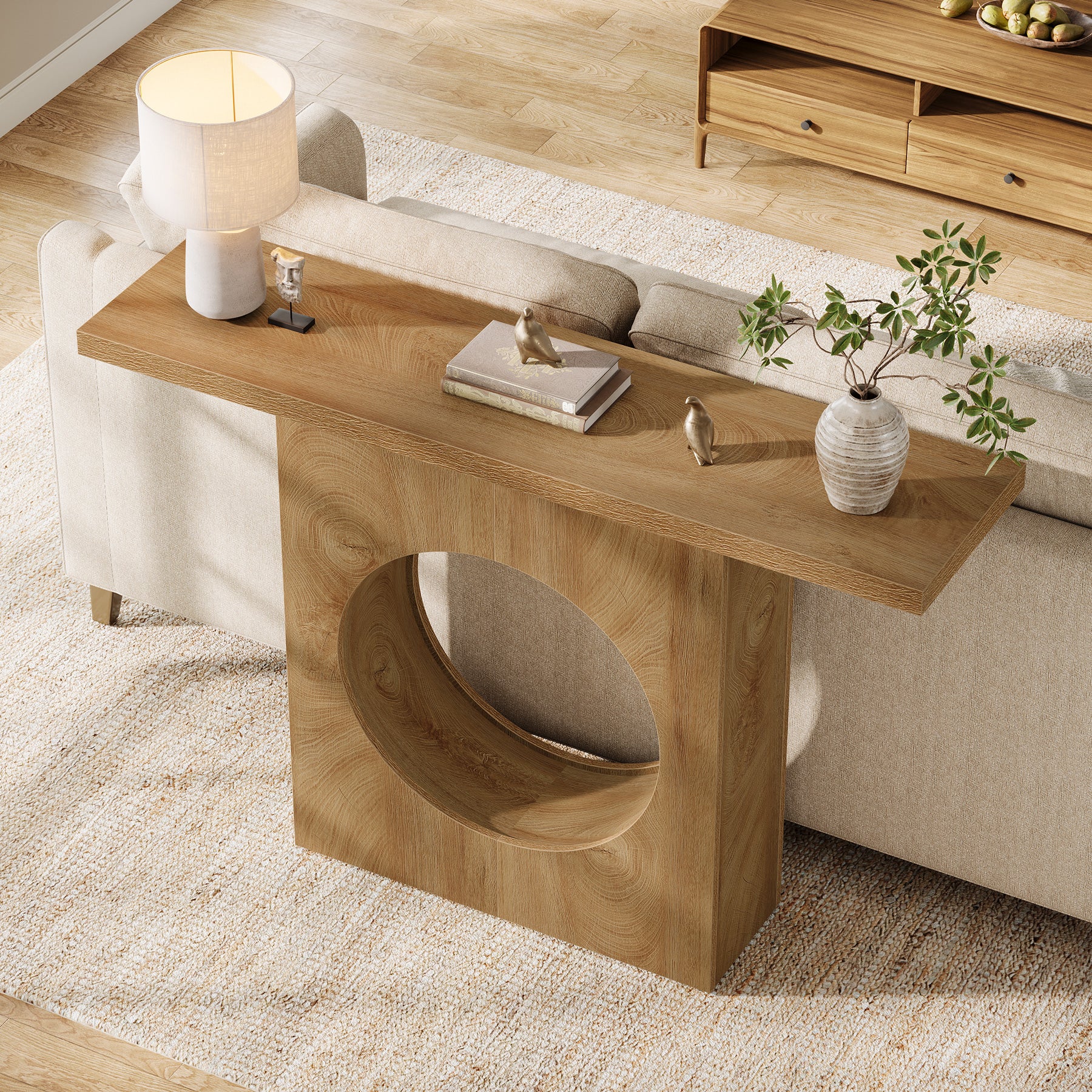 41.3-Inch Farmhouse Console Table, Narrow Entryway Table with Round Hole Design