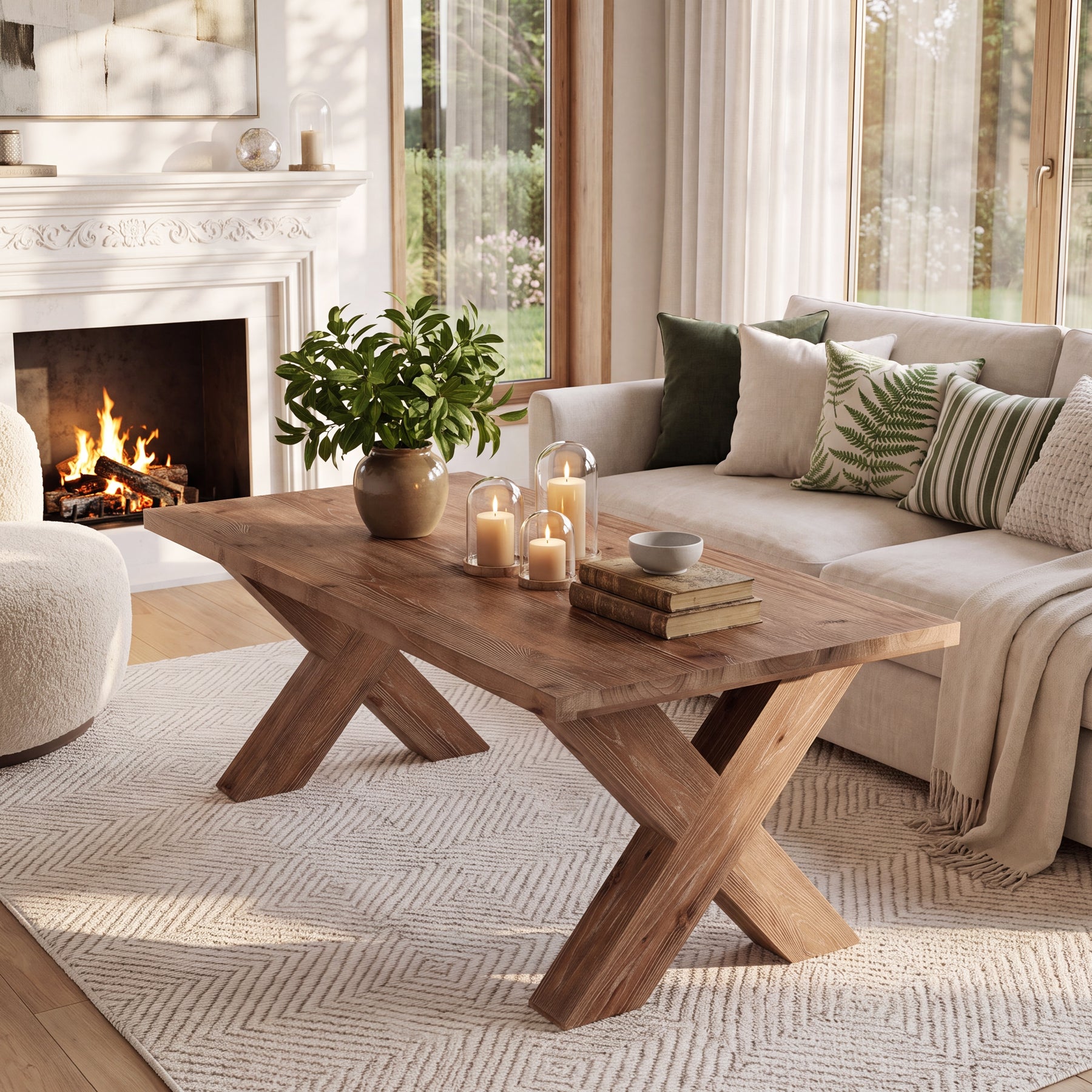 Tribesigns 47-Inch Solid Wood Coffee Table with X-Legs, Farmhouse Centre Table for Living Room