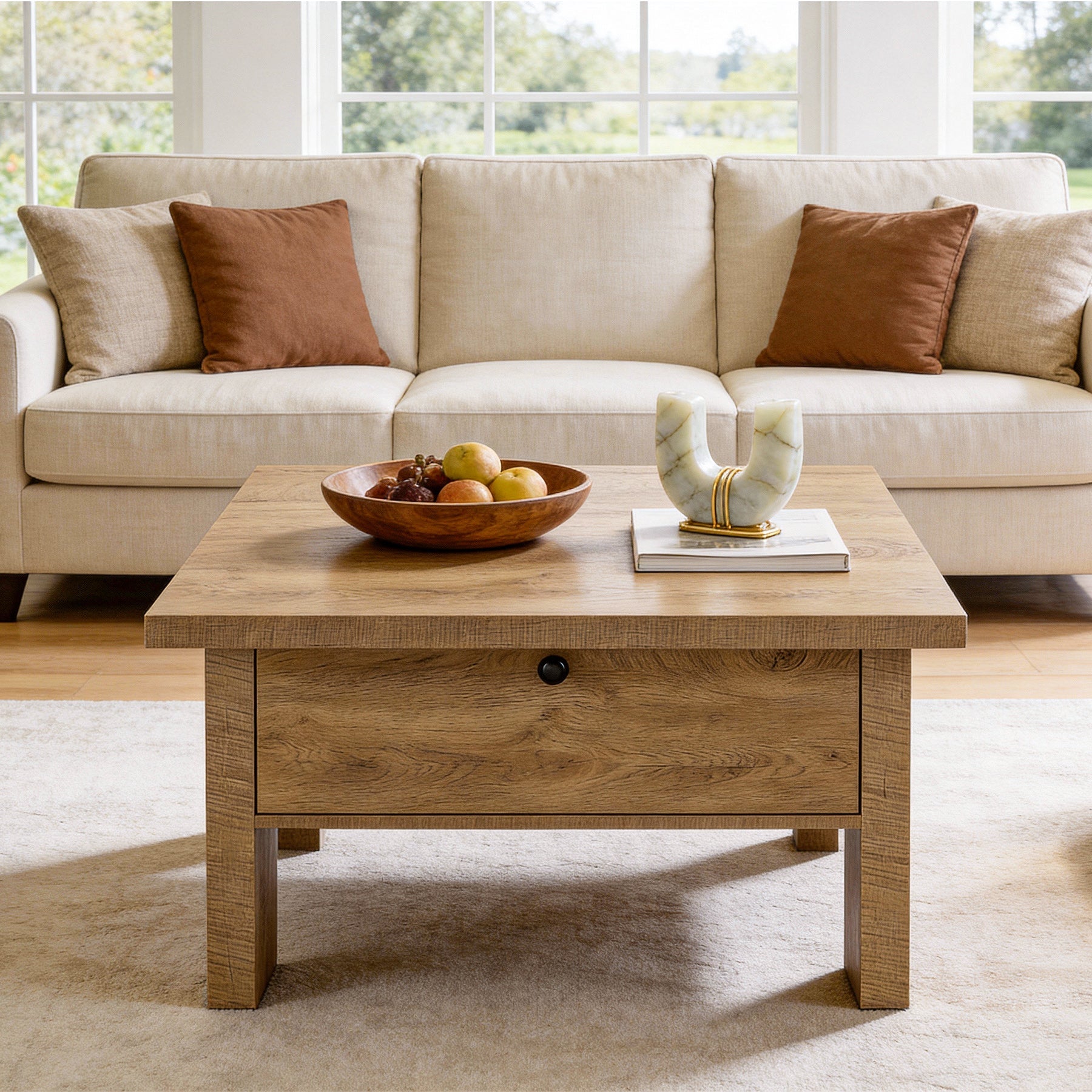 31.5" Square Coffee Table with Storage for Small Spaces, Modern Brown Living Room Center Table