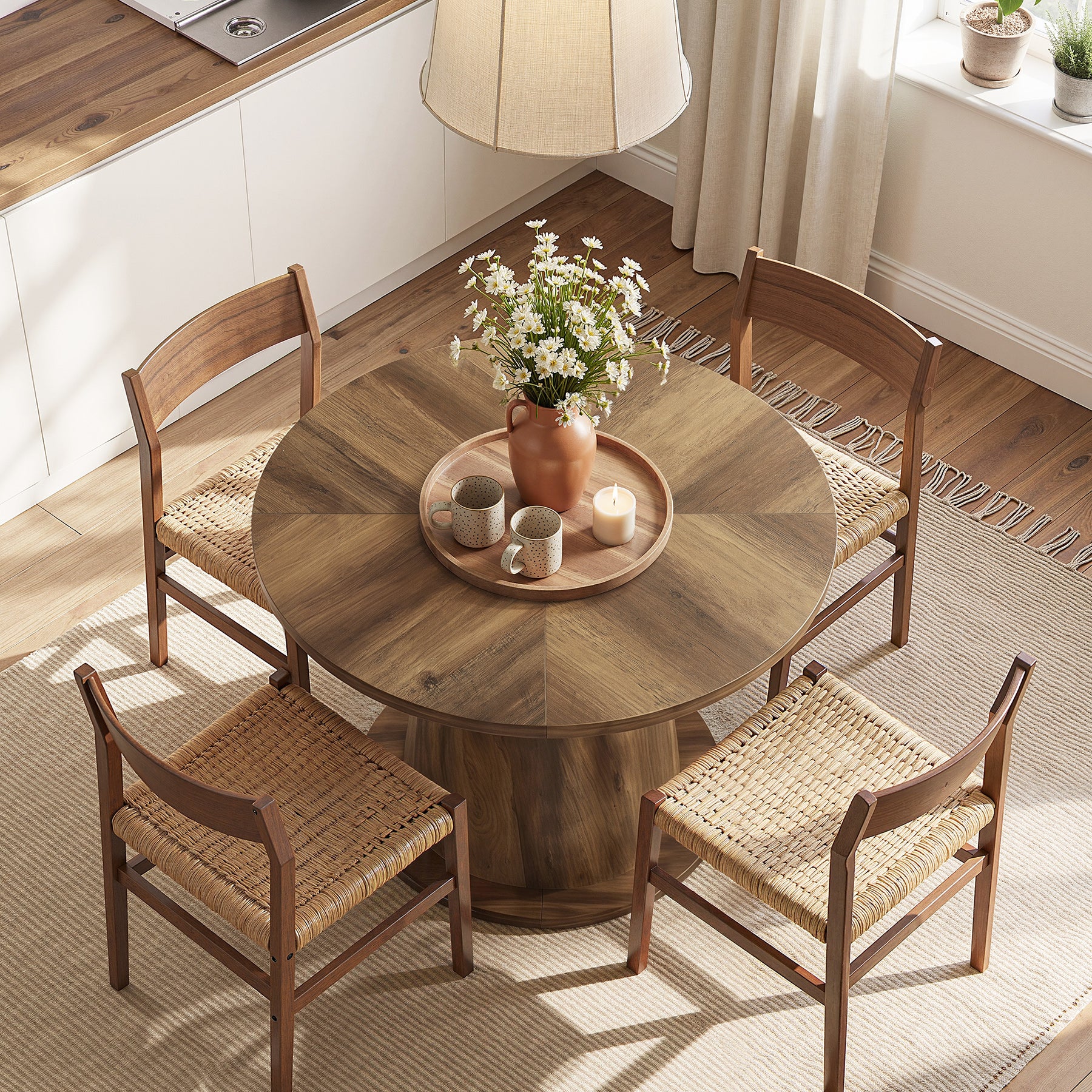 31.5-Inch Small Round Dining Table with Pedestal Base, Mid-Century Kitchen Table for 2 to 4 People