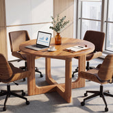 39.4-Inch Round Solid Wood Conference Table with Cross Base, Meeting Table for Office 3